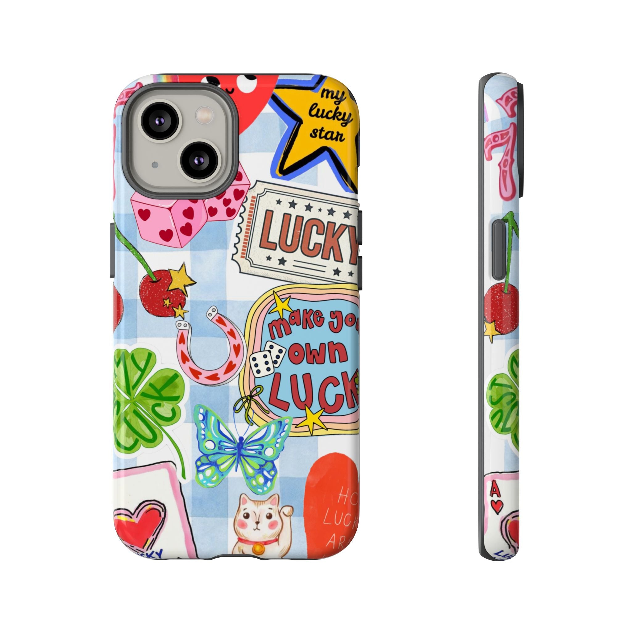 Lucky Charm Phone Case — Cute Kawaii Sticker Collage, ‘Make Your Own Luck’ Design