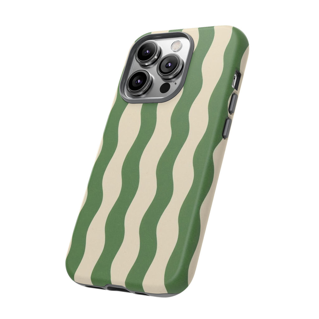 Wavy Green Stripe Phone Case — Retro Minimalist Tough Case