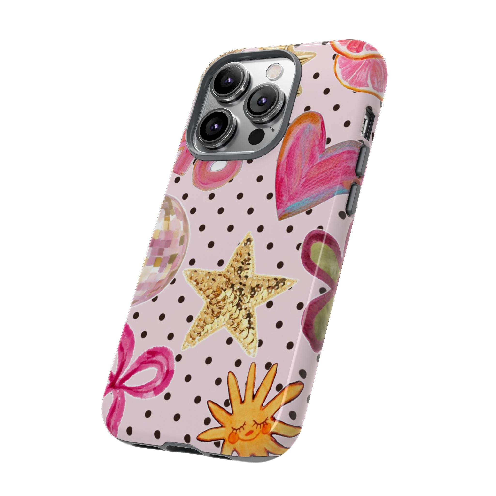 Pink Polka Dot Party — Pink Hearts, Stars & Disco Ball Design