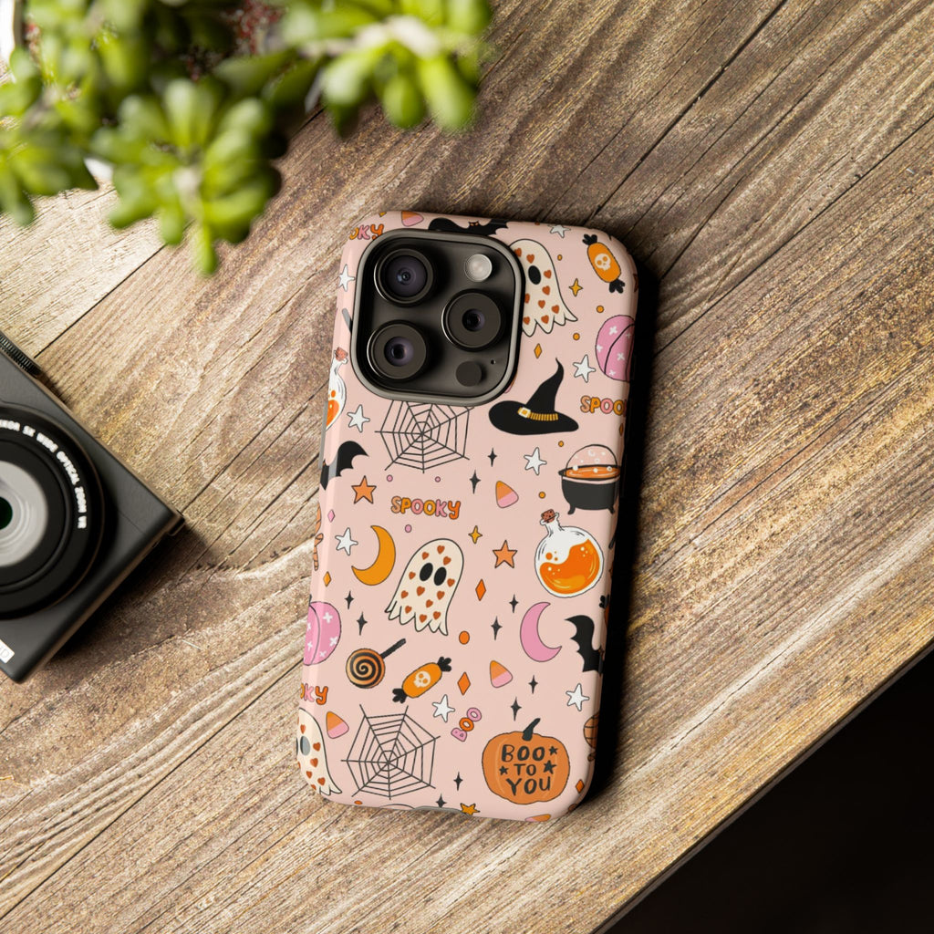 Spooky Halloween — Pink Ghosts, Witches, Candy & "Boo to You" Design
