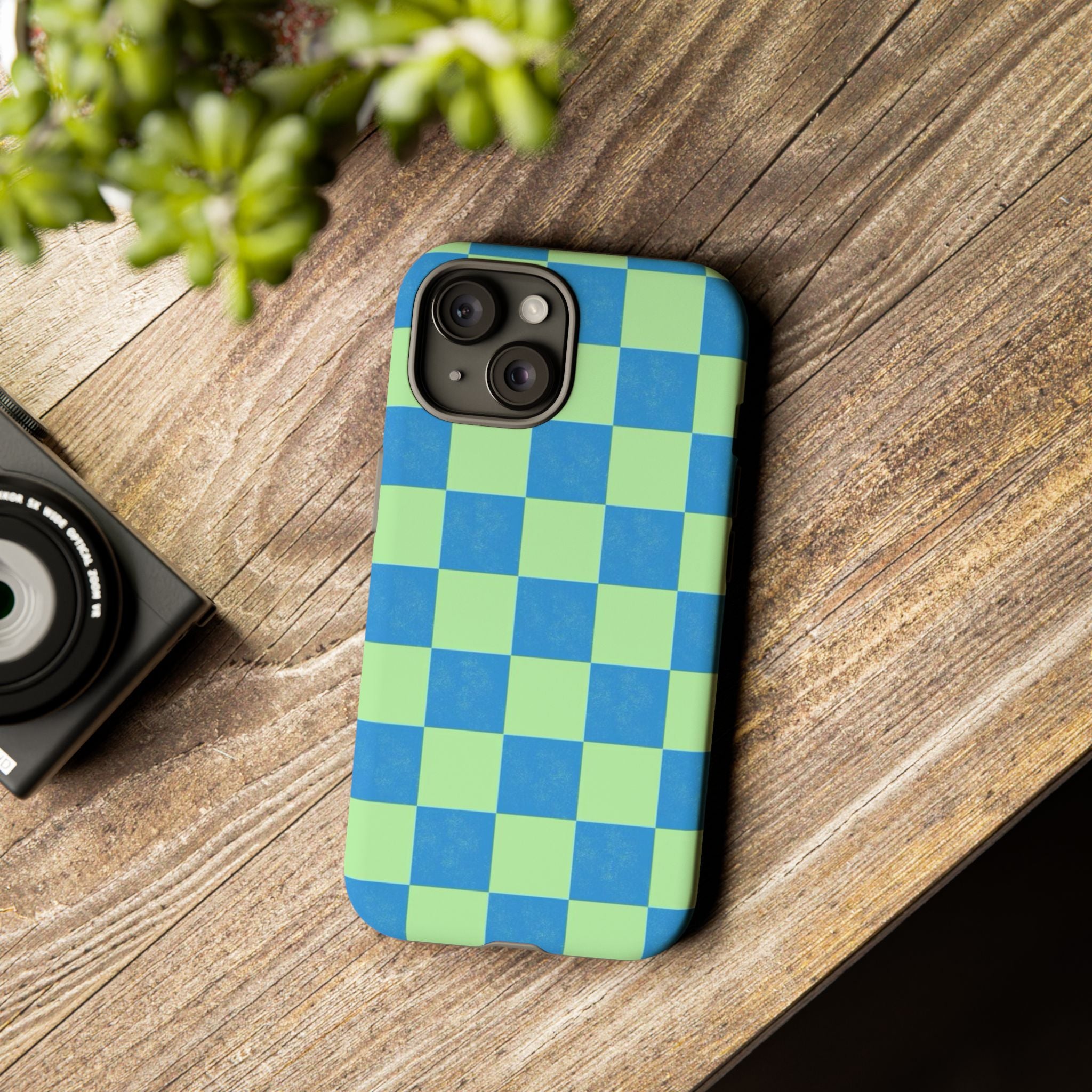 Cowgirl Blue Checkers — Retro Checkered Tough Phone Cover