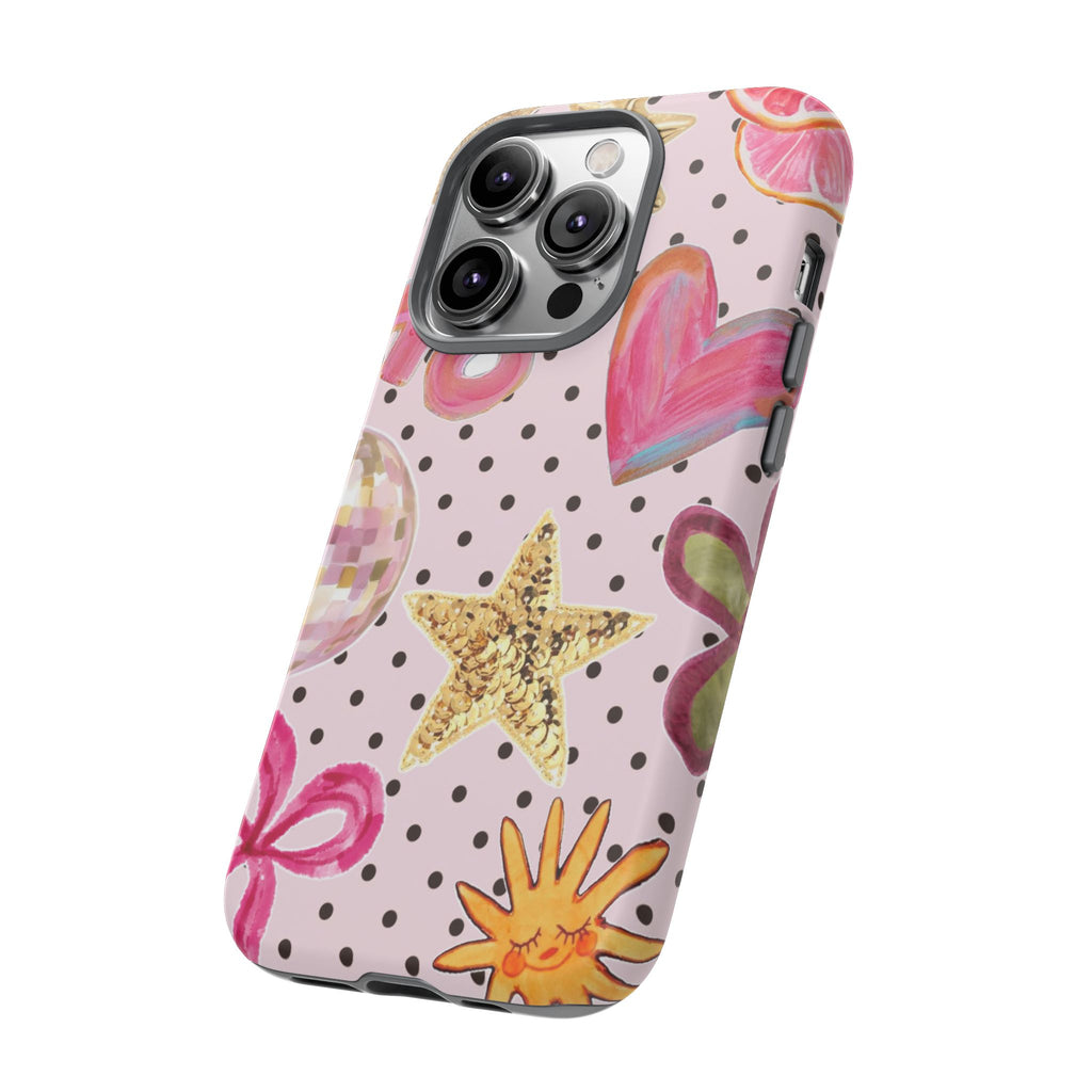 Pink Polka Dot Party — Pink Hearts, Stars & Disco Ball Design