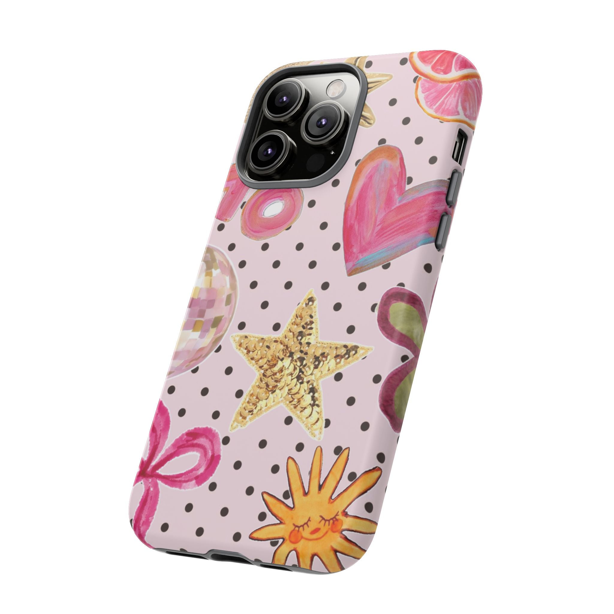Pink Polka Dot Party — Pink Hearts, Stars & Disco Ball Design