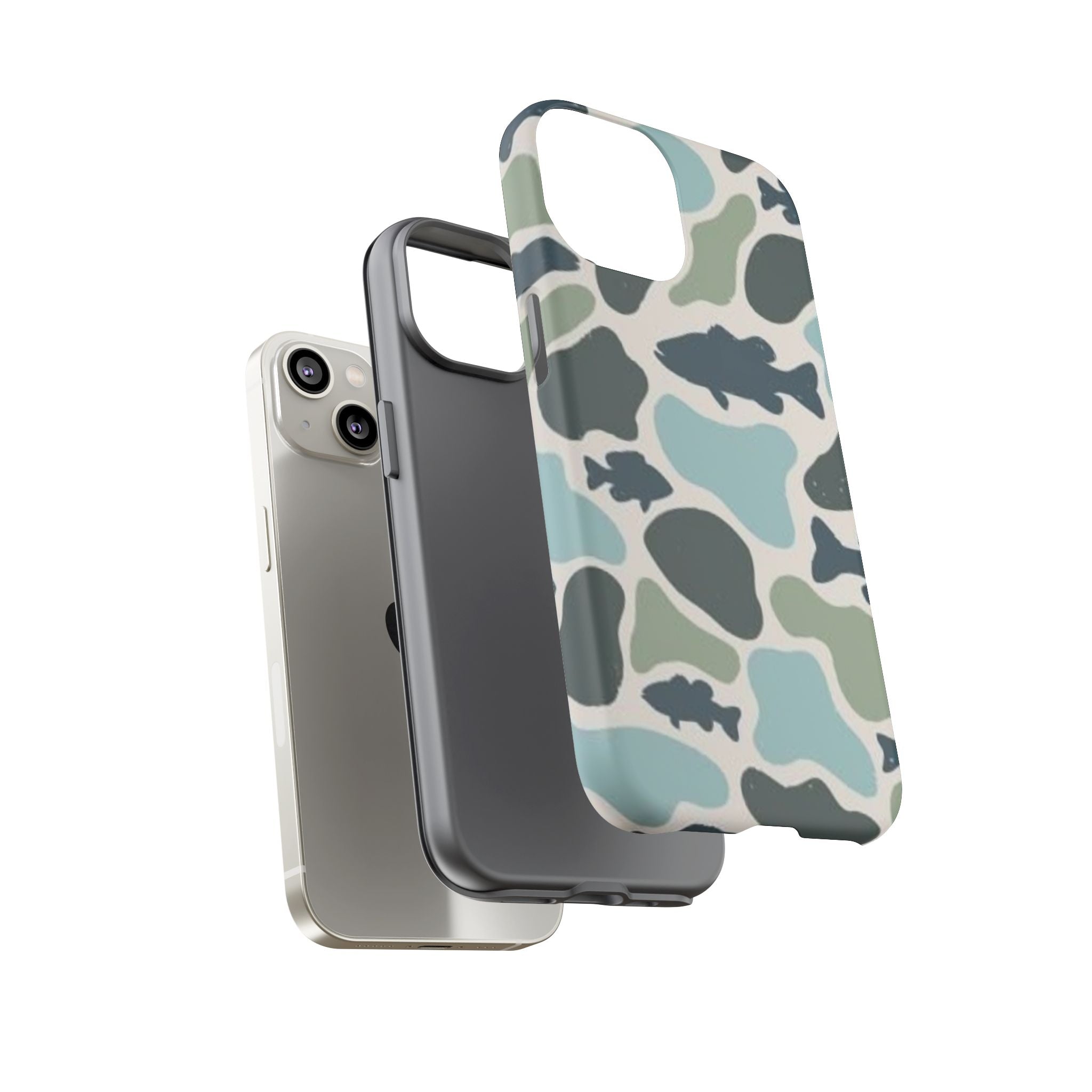 Camouflage Fish Tough Phone Case — Waterproof Blue-Green Camo iPhone Cover