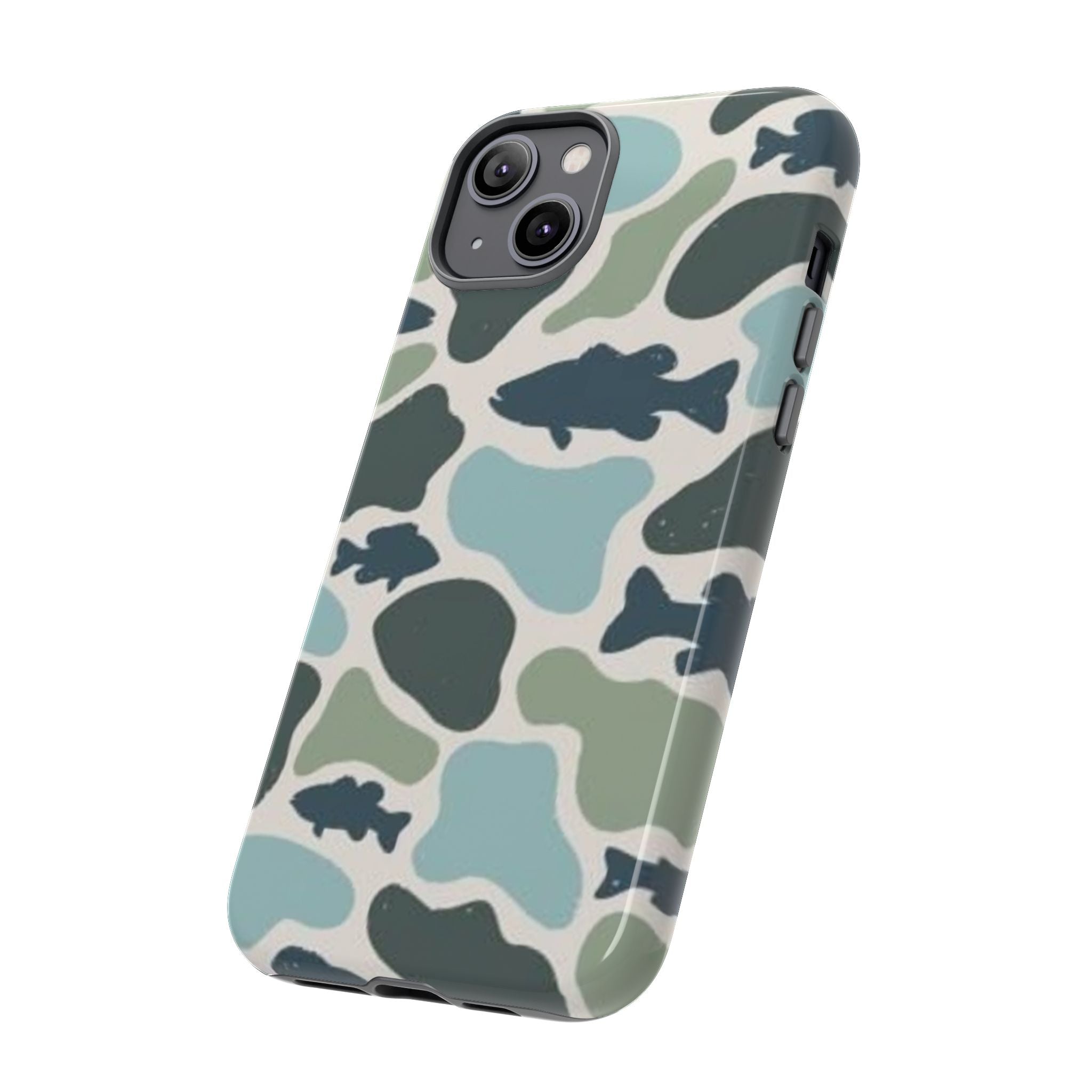 Camouflage Fish Tough Phone Case — Waterproof Blue-Green Camo iPhone Cover