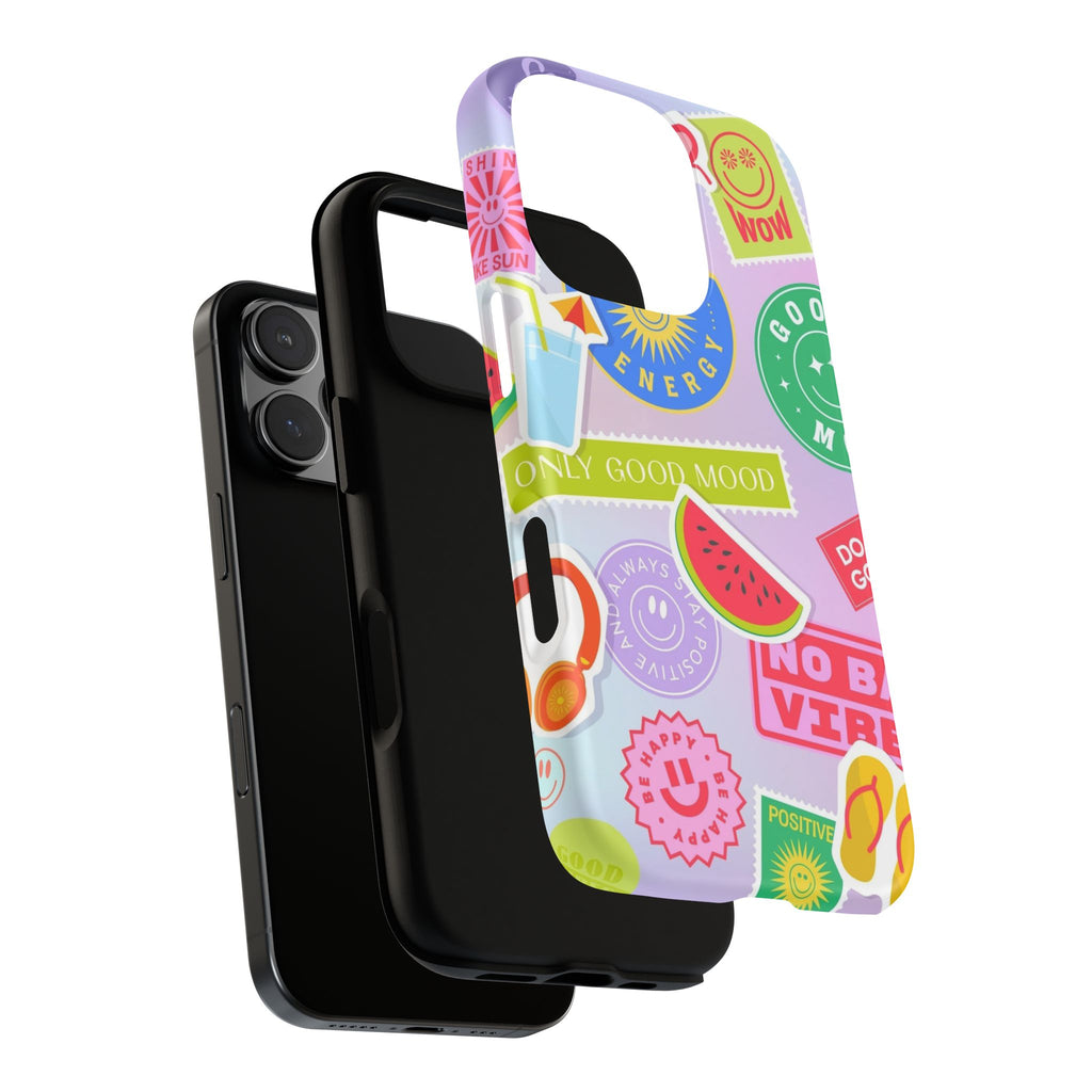 Good Vibes Only — Colorful Sticker Collage "No Bad Vibes" iPhone Case