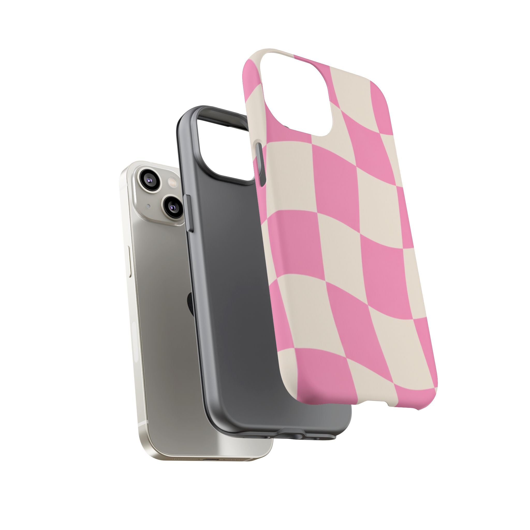 Pink Wavy Checkered Tough Phone Case — Retro Distorted Checkerboard Design