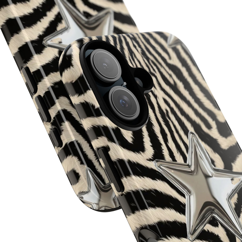 Zebra Print with Metallic Stars – Protective iPhone Cover