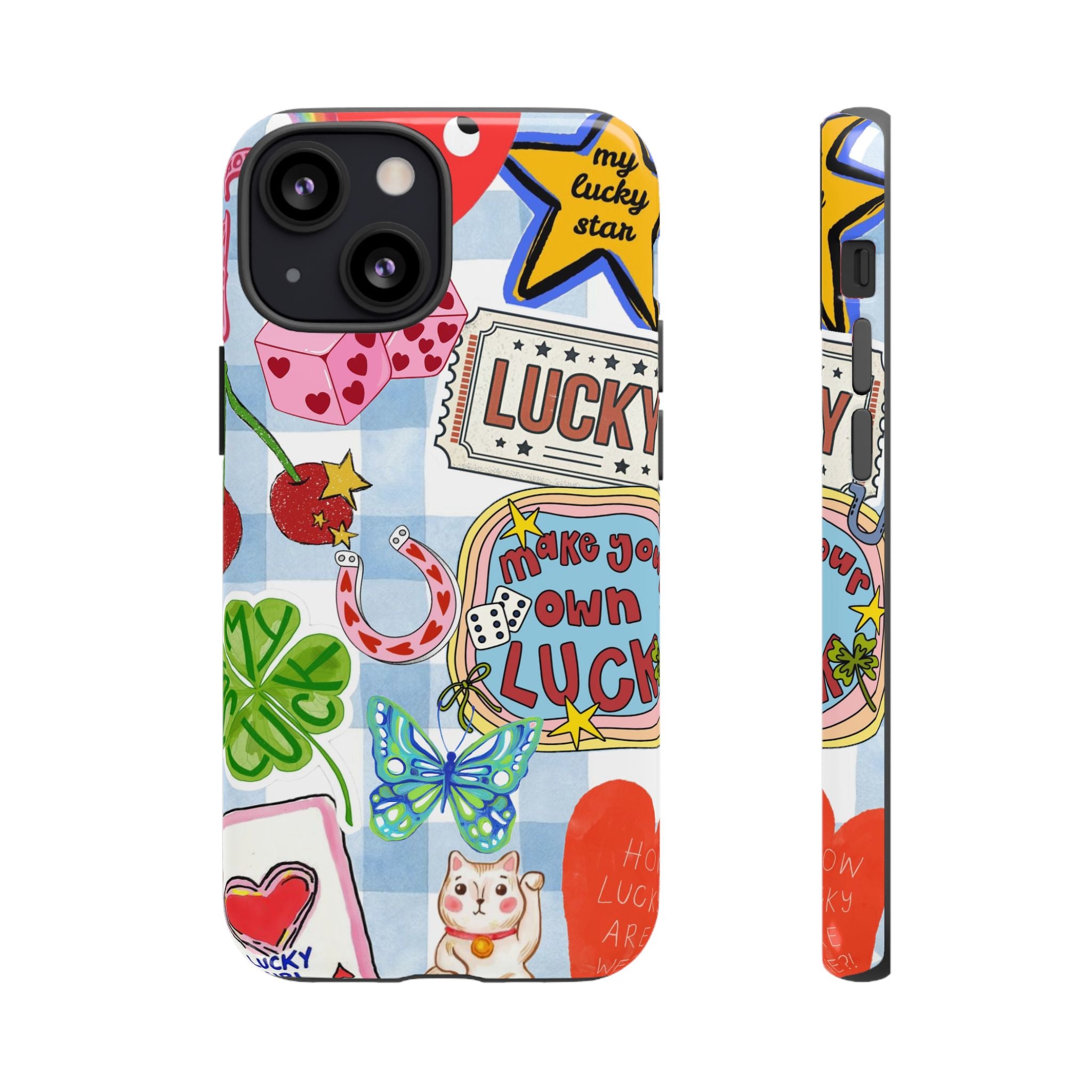 Lucky Charm Phone Case — Cute Kawaii Sticker Collage, ‘Make Your Own Luck’ Design