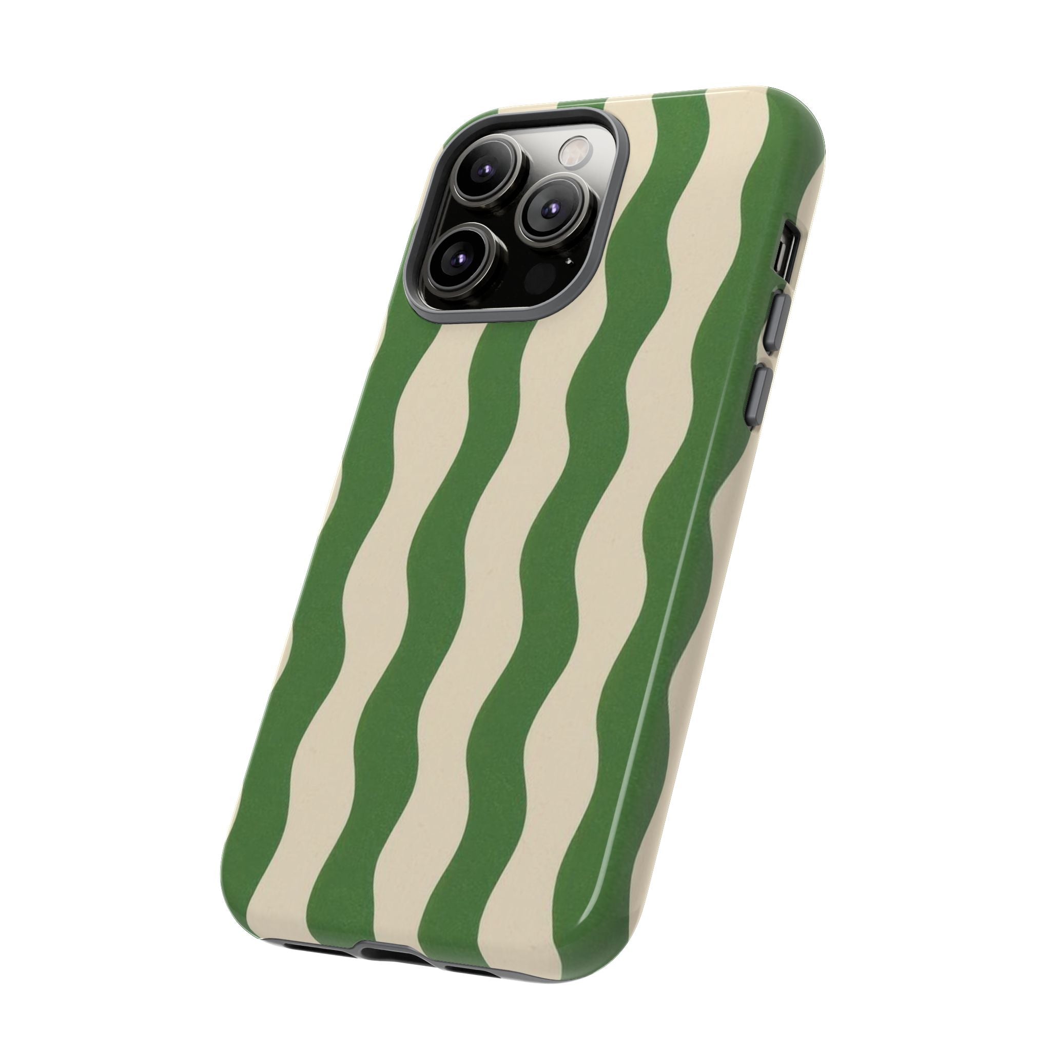 Wavy Green Stripe Phone Case — Retro Minimalist Tough Case