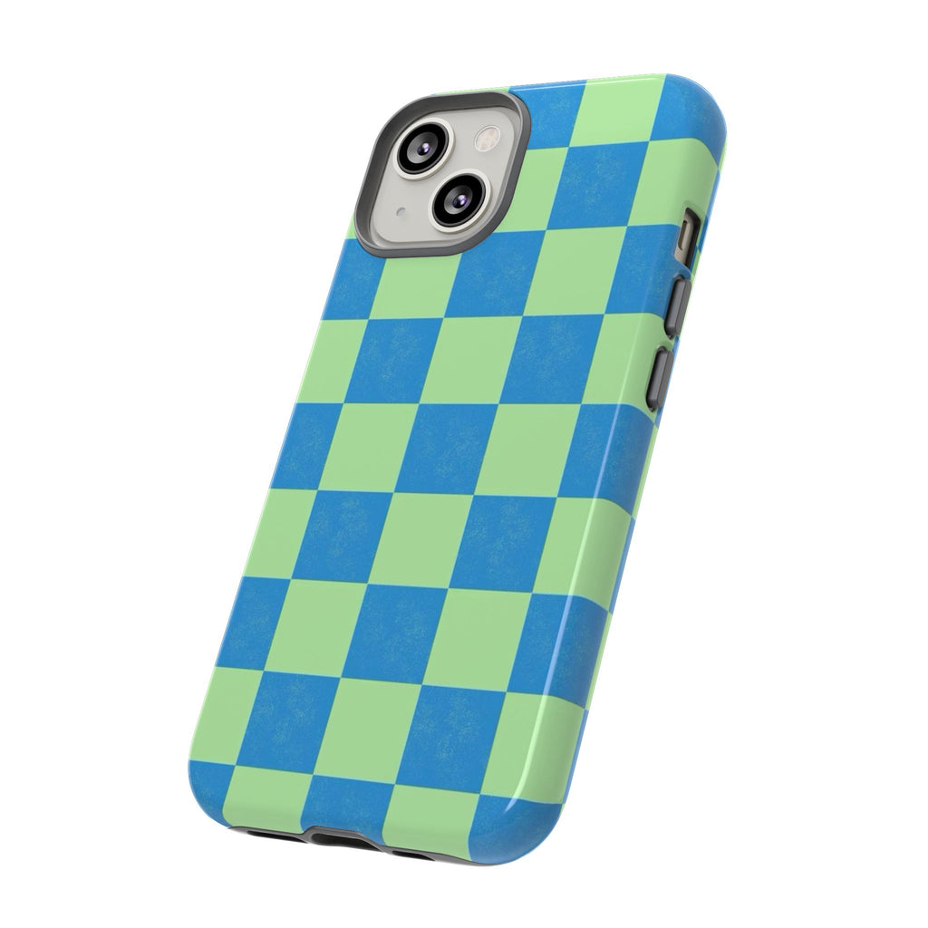 Cowgirl Blue Checkers — Retro Checkered Tough Phone Cover