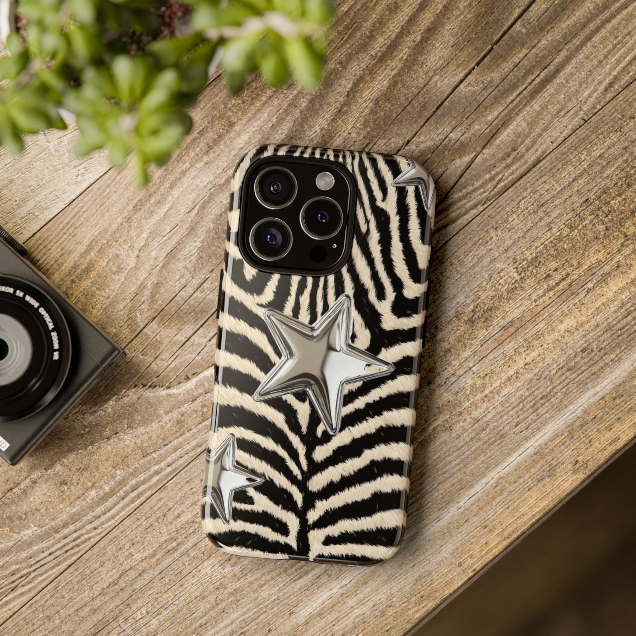 Zebra Print with Metallic Stars – Protective iPhone Cover