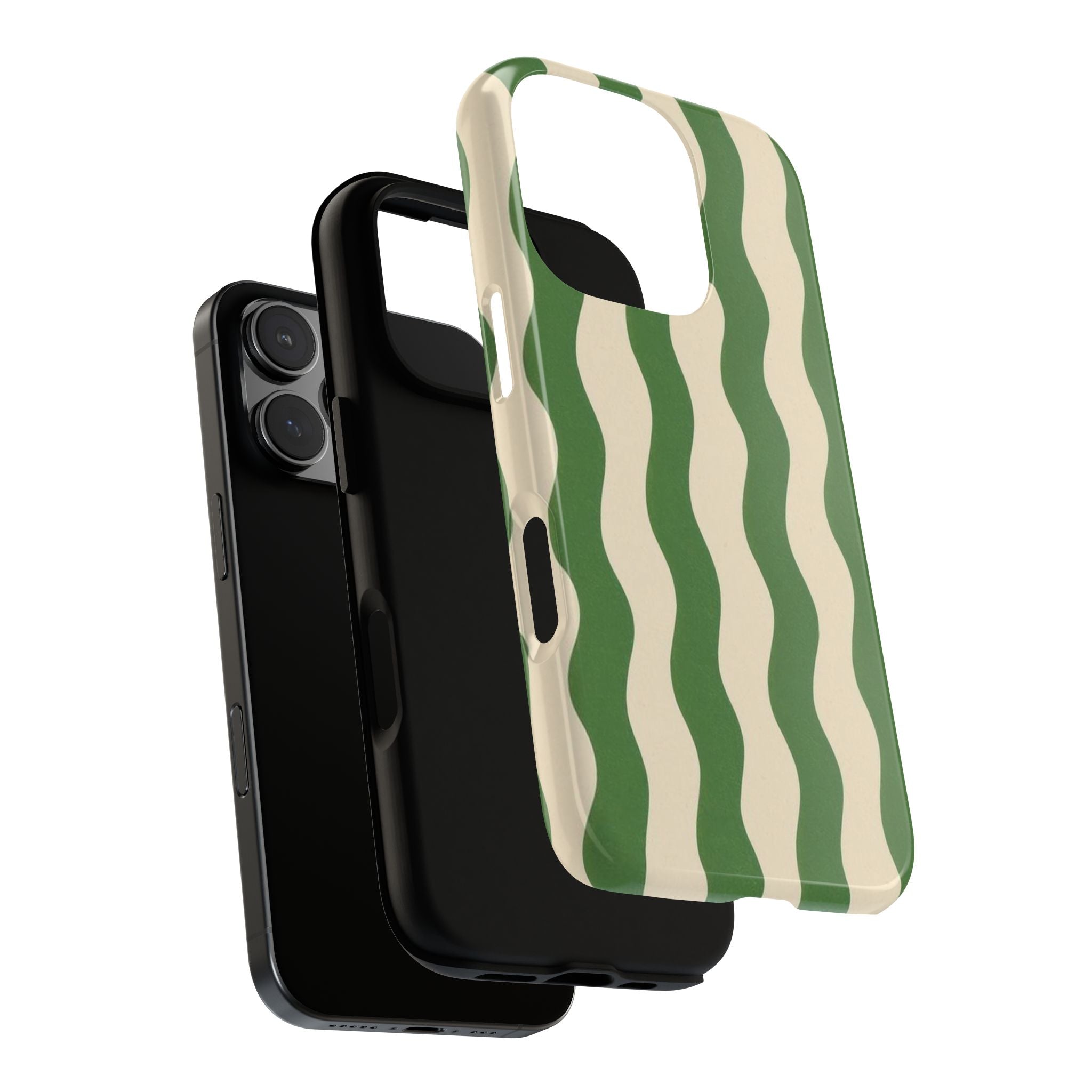 Wavy Green Stripe Phone Case — Retro Minimalist Tough Case