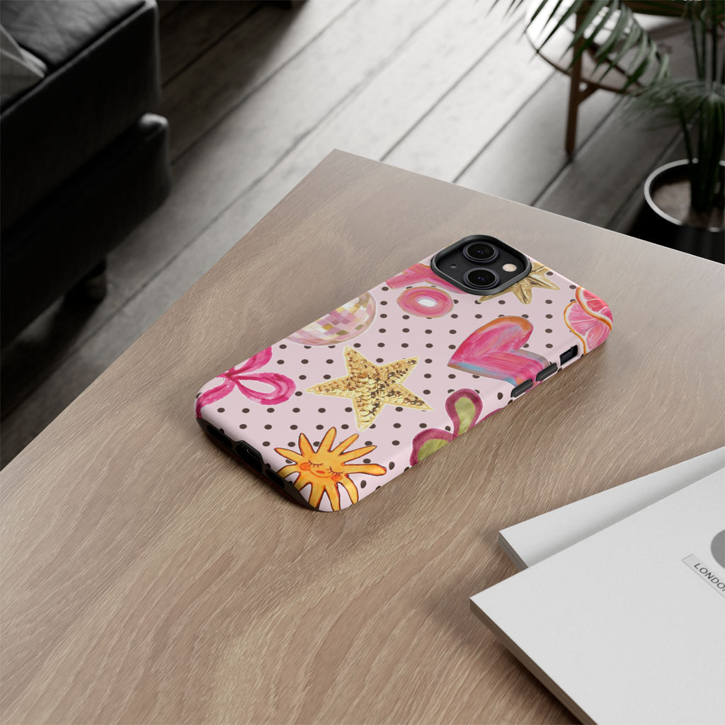 Pink Polka Dot Party — Pink Hearts, Stars & Disco Ball Design