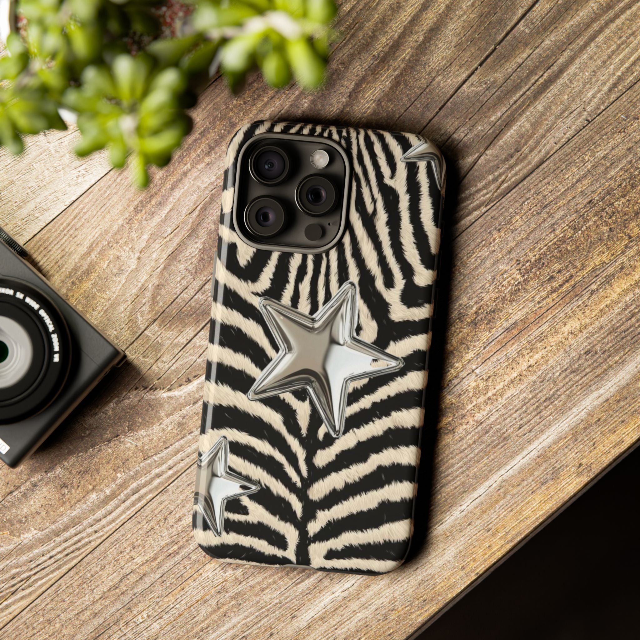 Zebra Print with Metallic Stars – Protective iPhone Cover