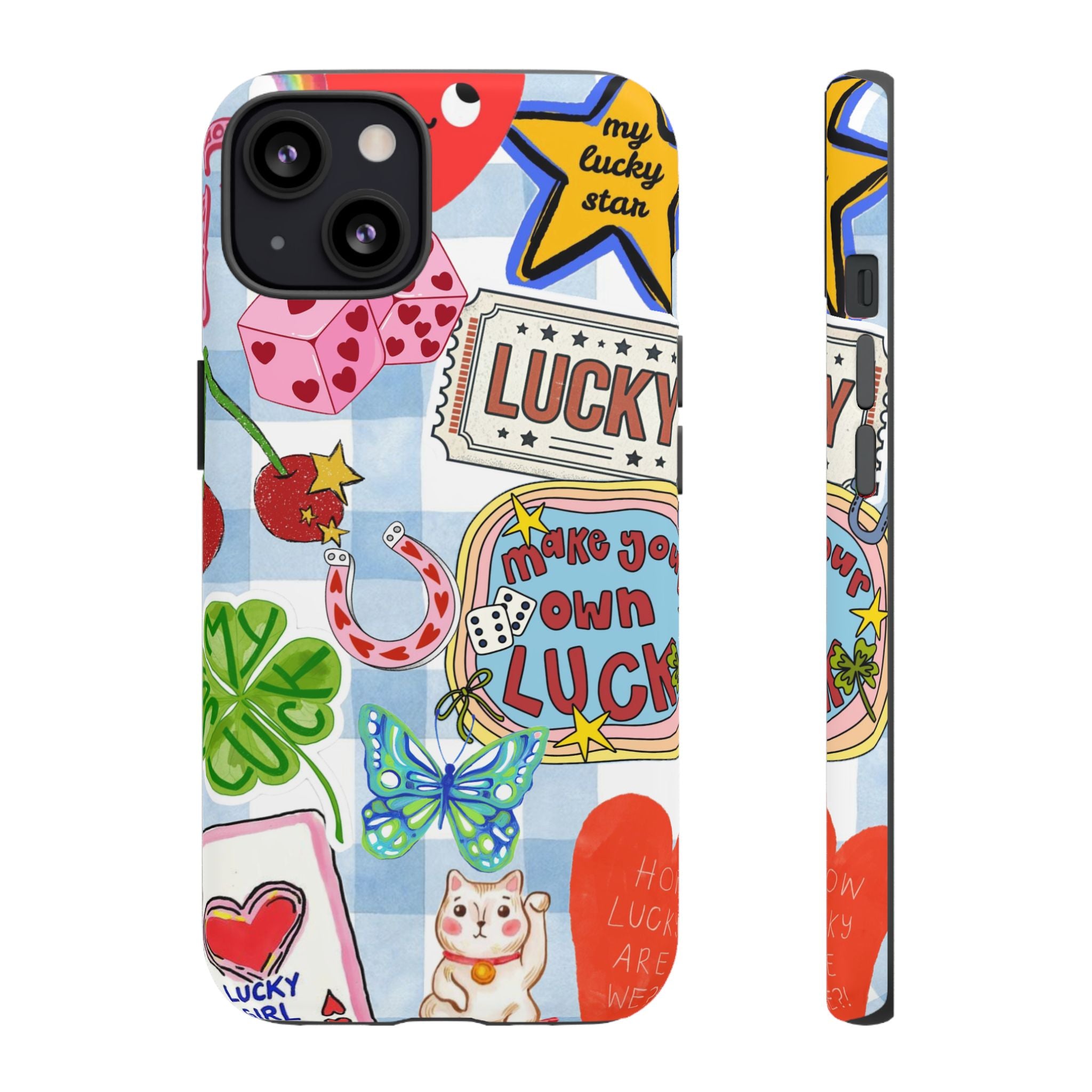 Lucky Charm Phone Case — Cute Kawaii Sticker Collage, ‘Make Your Own Luck’ Design