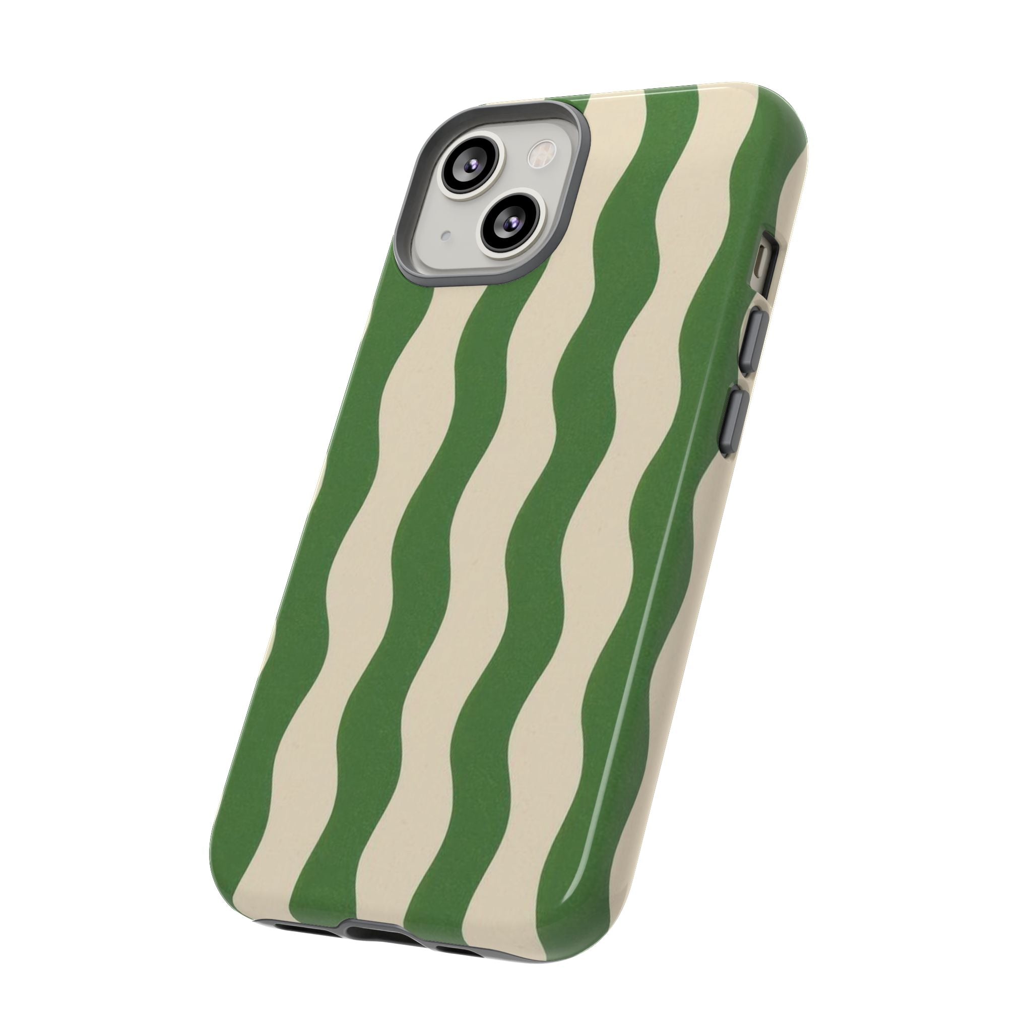 Wavy Green Stripe Phone Case — Retro Minimalist Tough Case