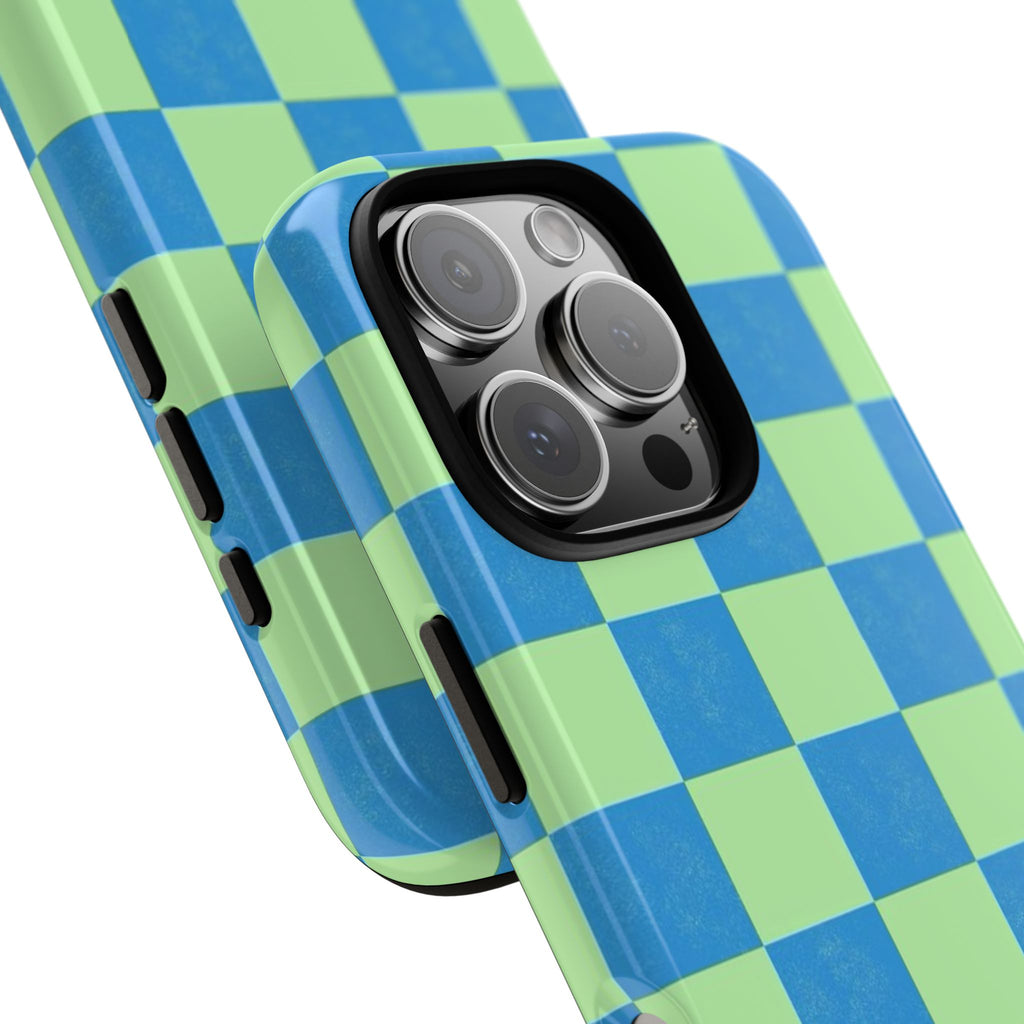 Cowgirl Blue Checkers — Retro Checkered Tough Phone Cover