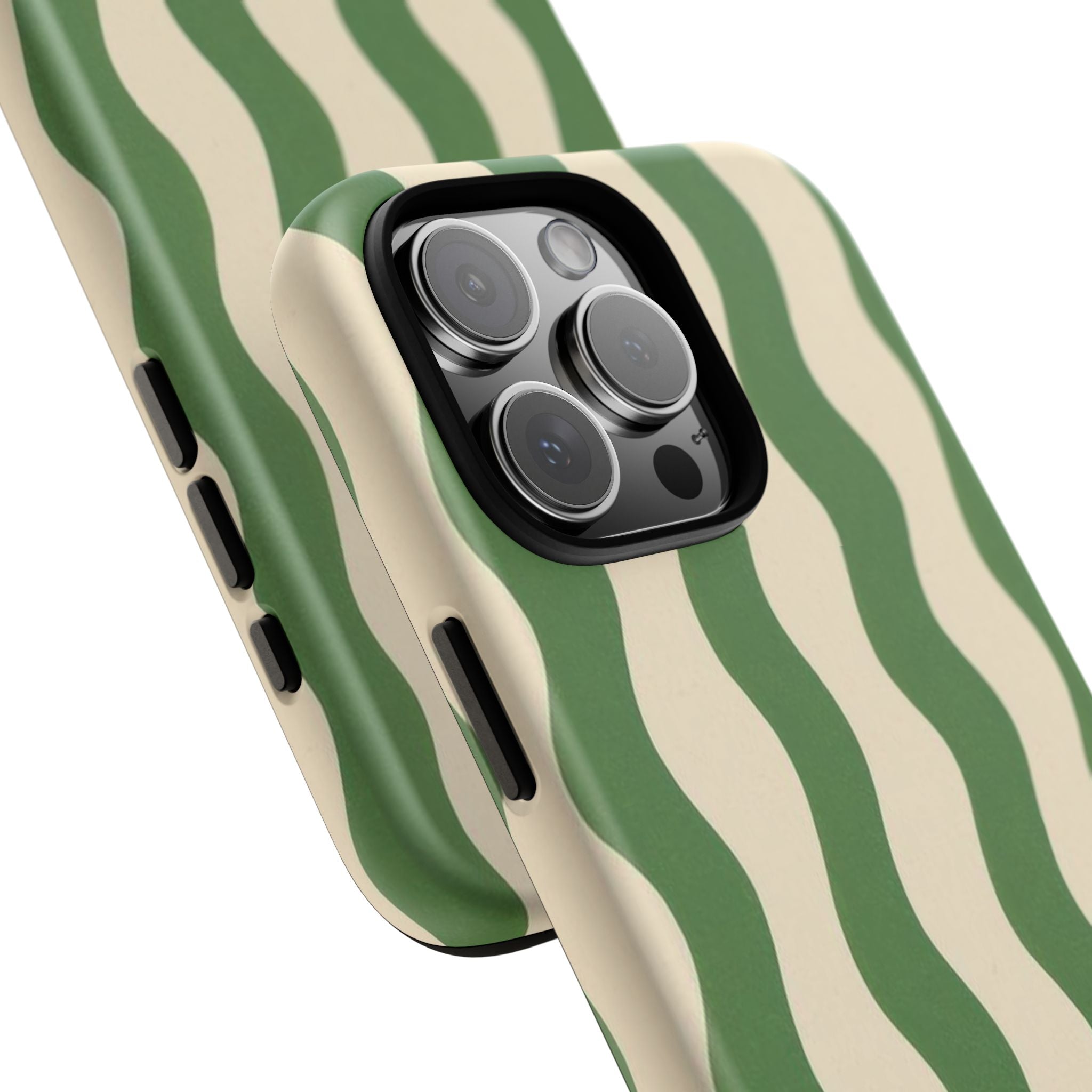 Wavy Green Stripe Phone Case — Retro Minimalist Tough Case