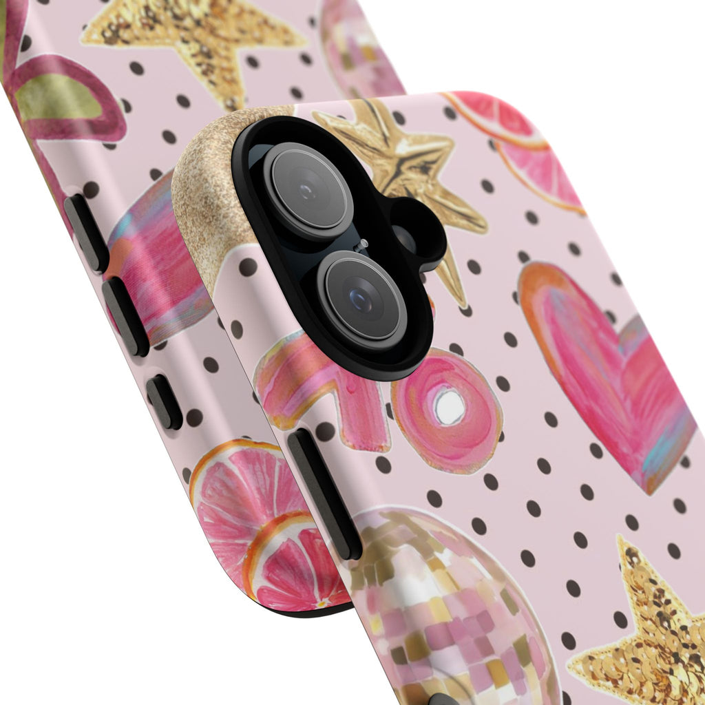 Pink Polka Dot Party — Pink Hearts, Stars & Disco Ball Design