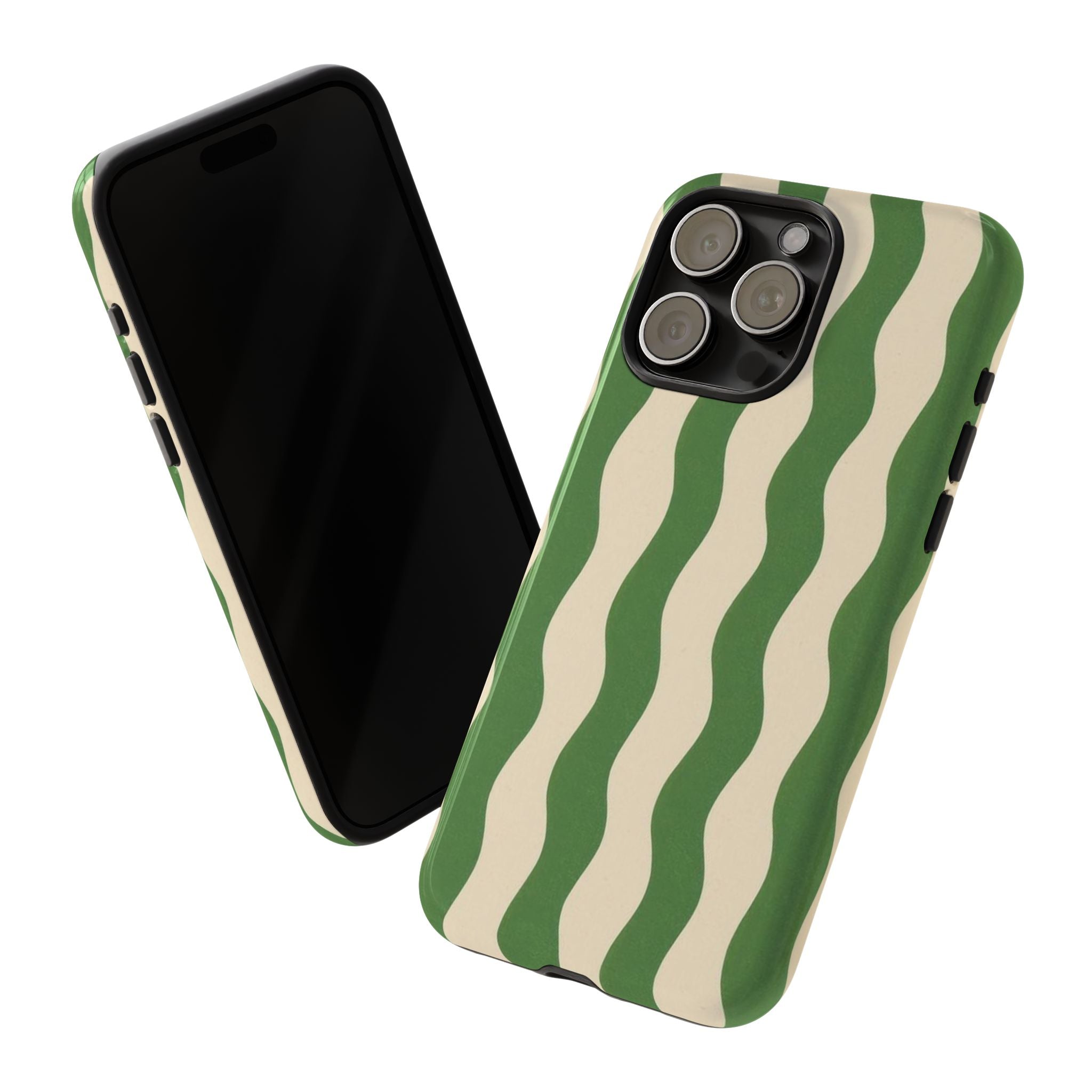 Wavy Green Stripe Phone Case — Retro Minimalist Tough Case