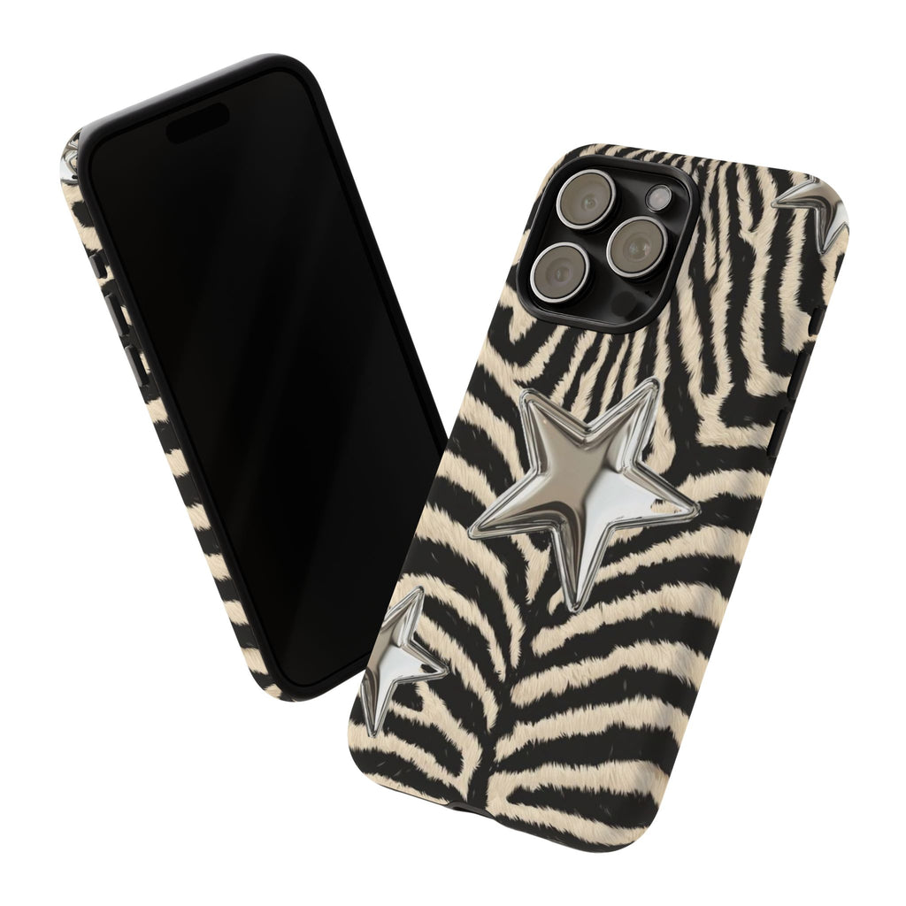 Zebra Print with Metallic Stars – Protective iPhone Cover