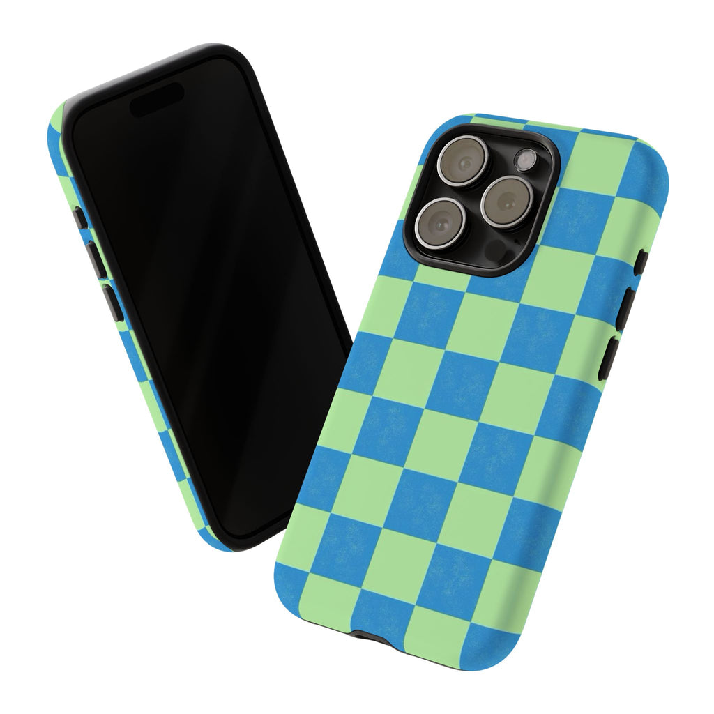 Cowgirl Blue Checkers — Retro Checkered Tough Phone Cover