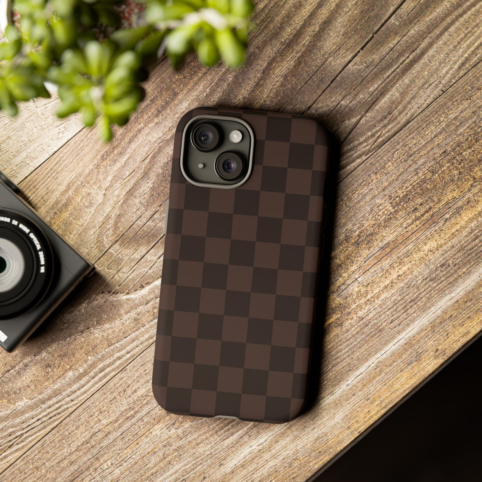 Lucky Chocolate Checkered  — Brown Grid Protective Cover
