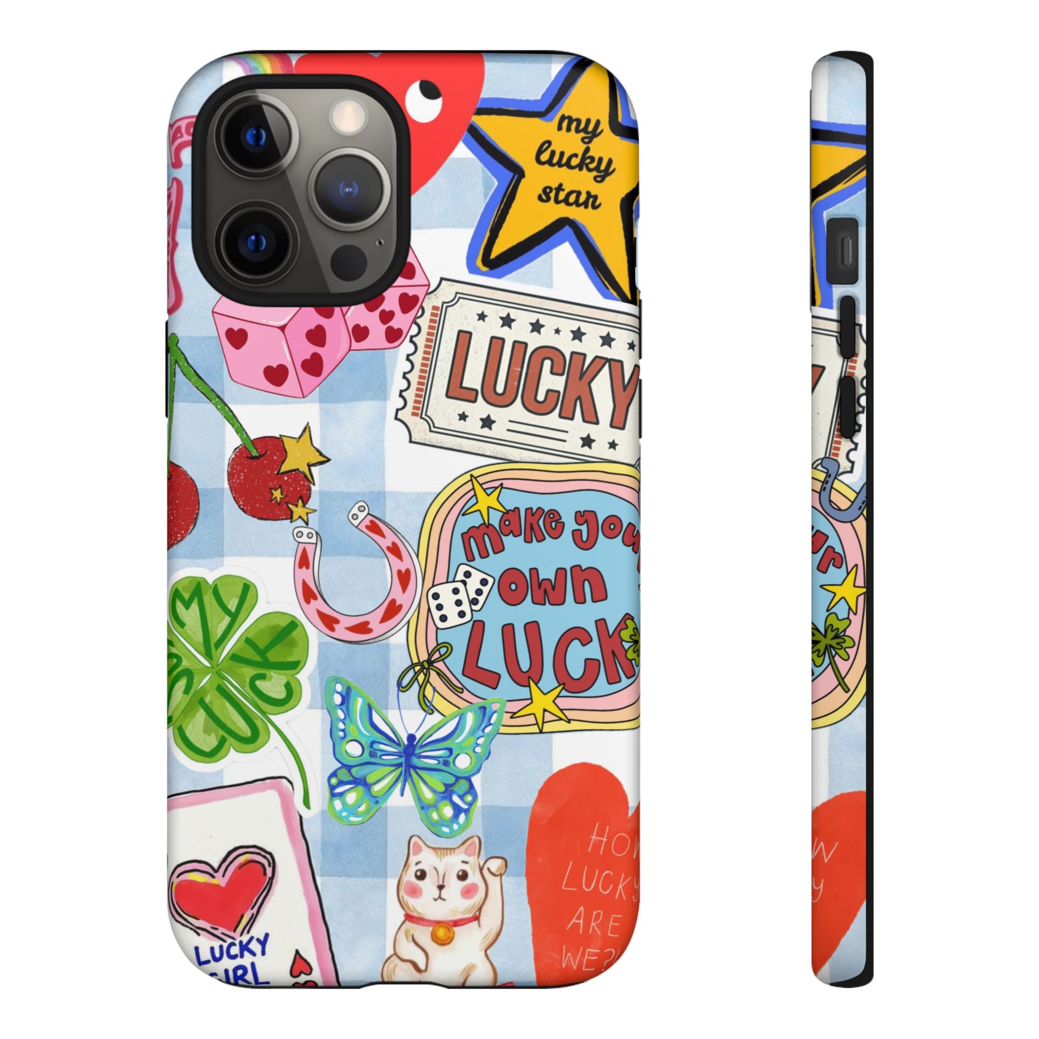 Lucky Charm Phone Case — Cute Kawaii Sticker Collage, ‘Make Your Own Luck’ Design