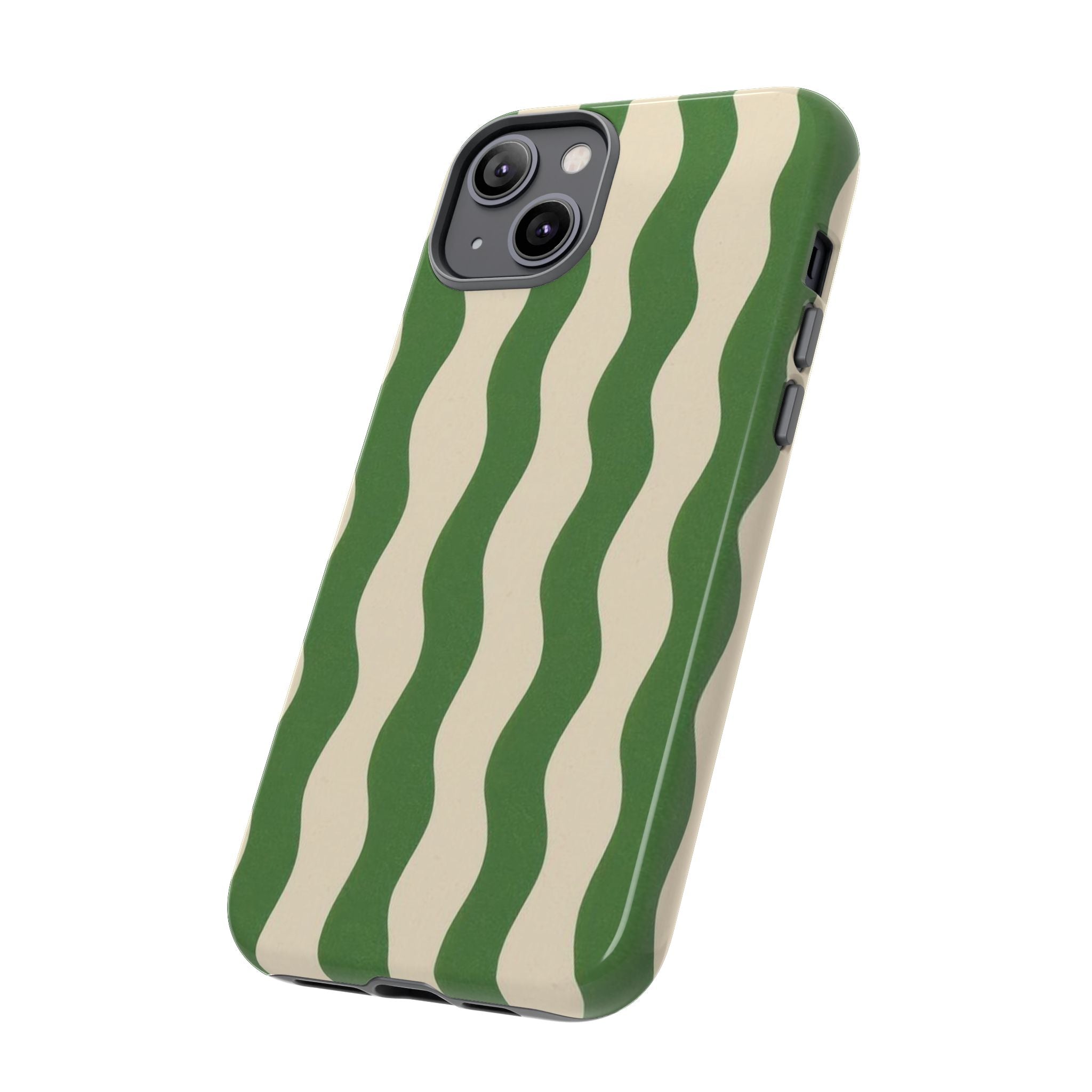 Wavy Green Stripe Phone Case — Retro Minimalist Tough Case
