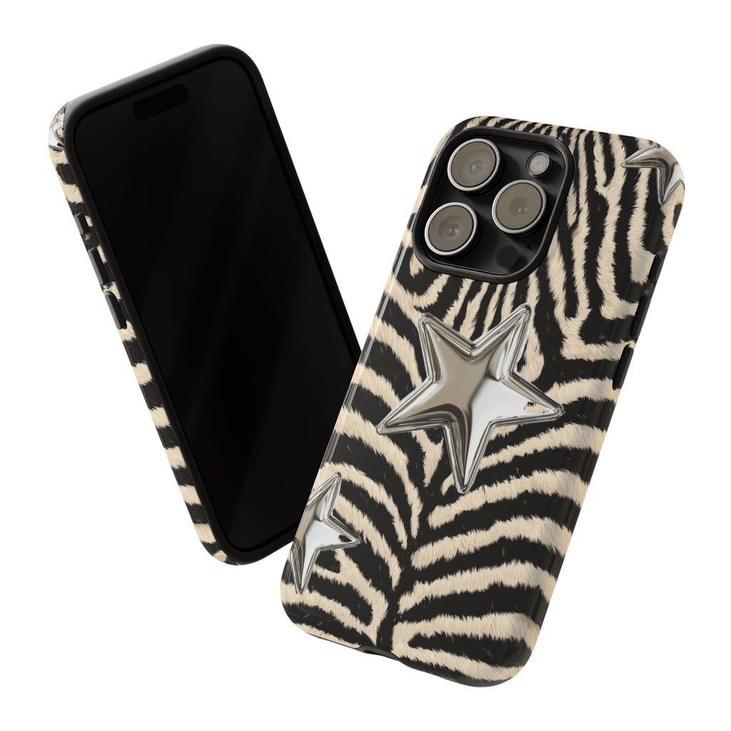 Zebra Print with Metallic Stars – Protective iPhone Cover