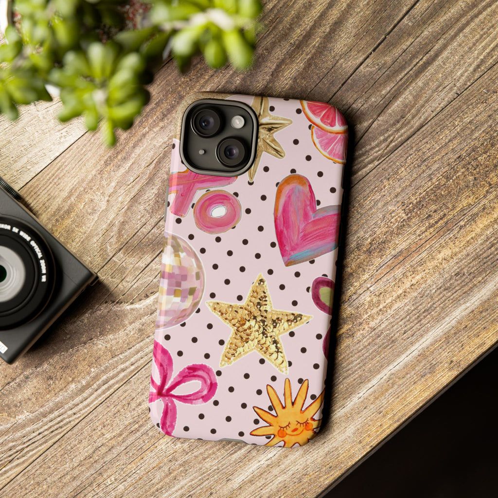 Pink Polka Dot Party — Pink Hearts, Stars & Disco Ball Design