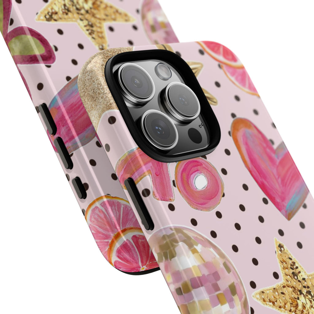 Pink Polka Dot Party — Pink Hearts, Stars & Disco Ball Design