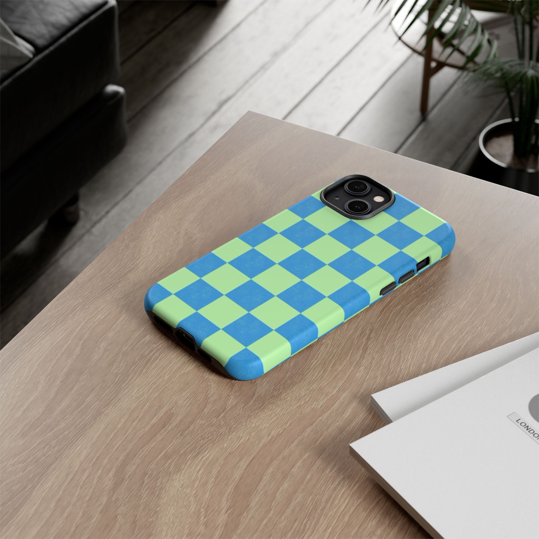 Cowgirl Blue Checkers — Retro Checkered Tough Phone Cover