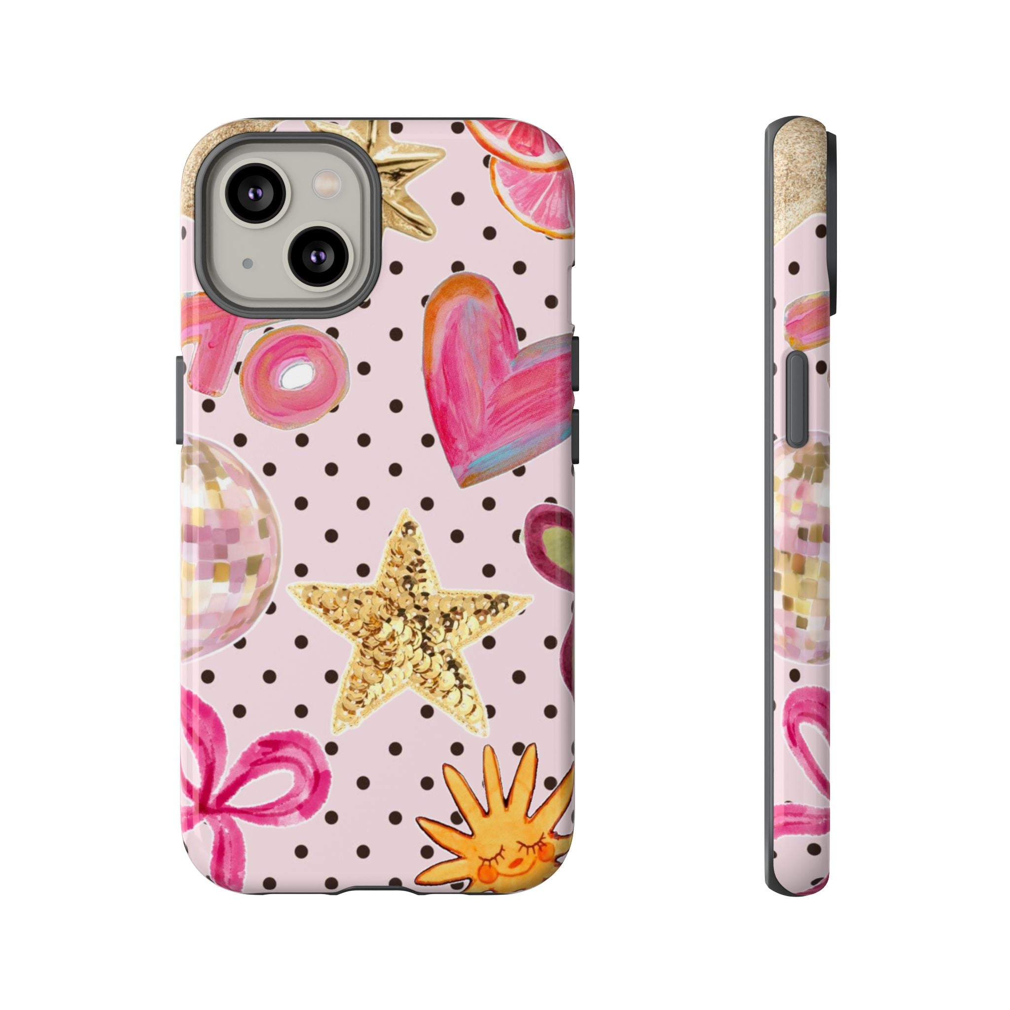 Pink Polka Dot Party — Pink Hearts, Stars & Disco Ball Design