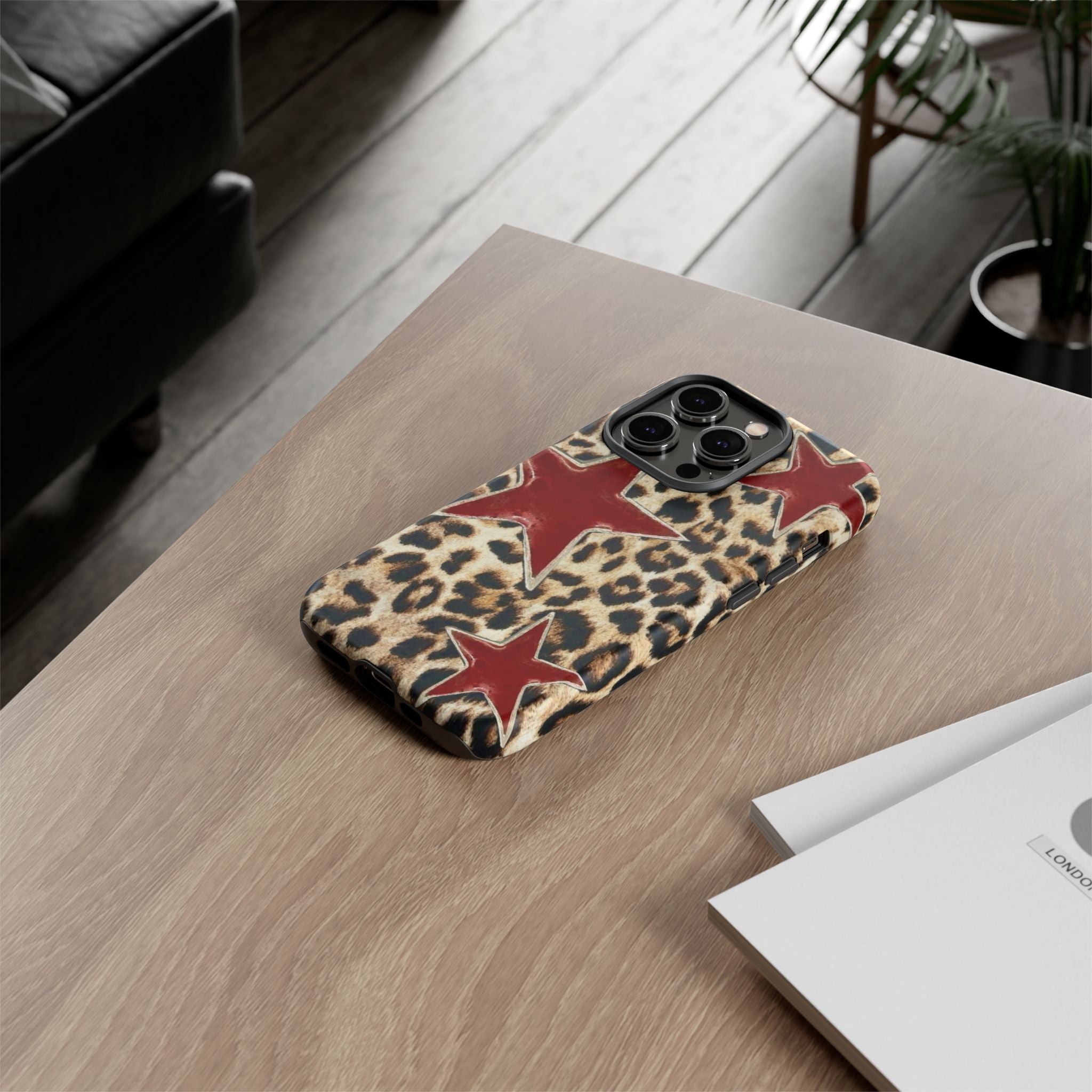Ruby Leopard Star – Red Stars on Animal Print