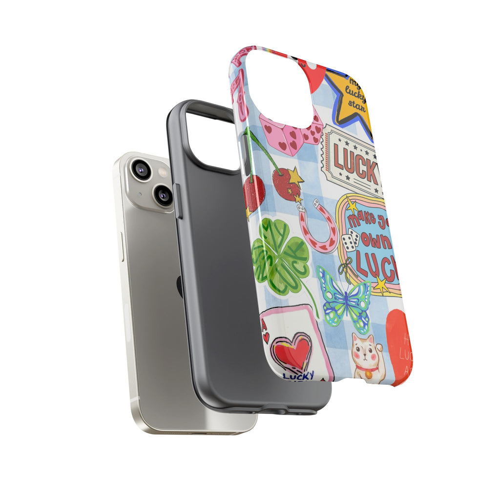Lucky Charm Phone Case — Cute Kawaii Sticker Collage, ‘Make Your Own Luck’ Design