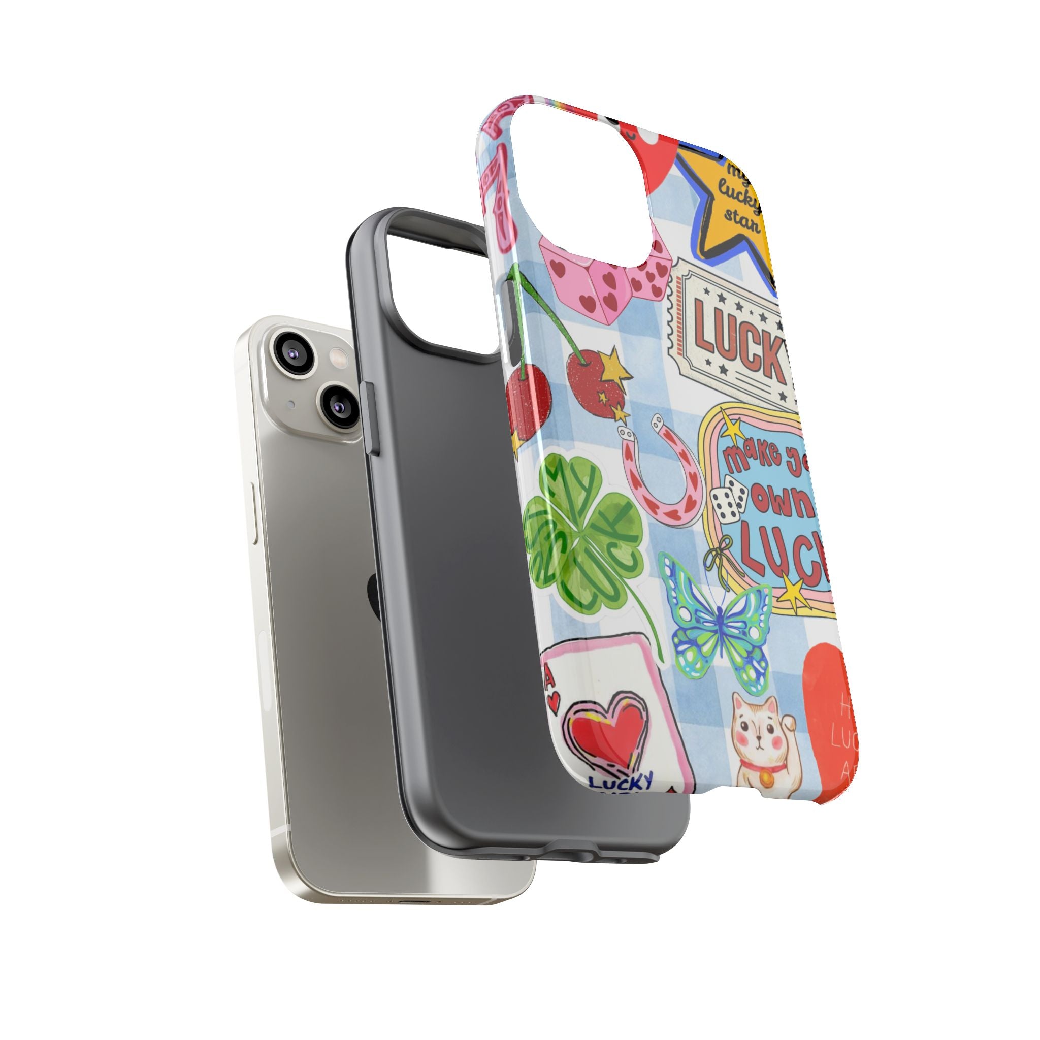 Lucky Charm Phone Case — Cute Kawaii Sticker Collage, ‘Make Your Own Luck’ Design