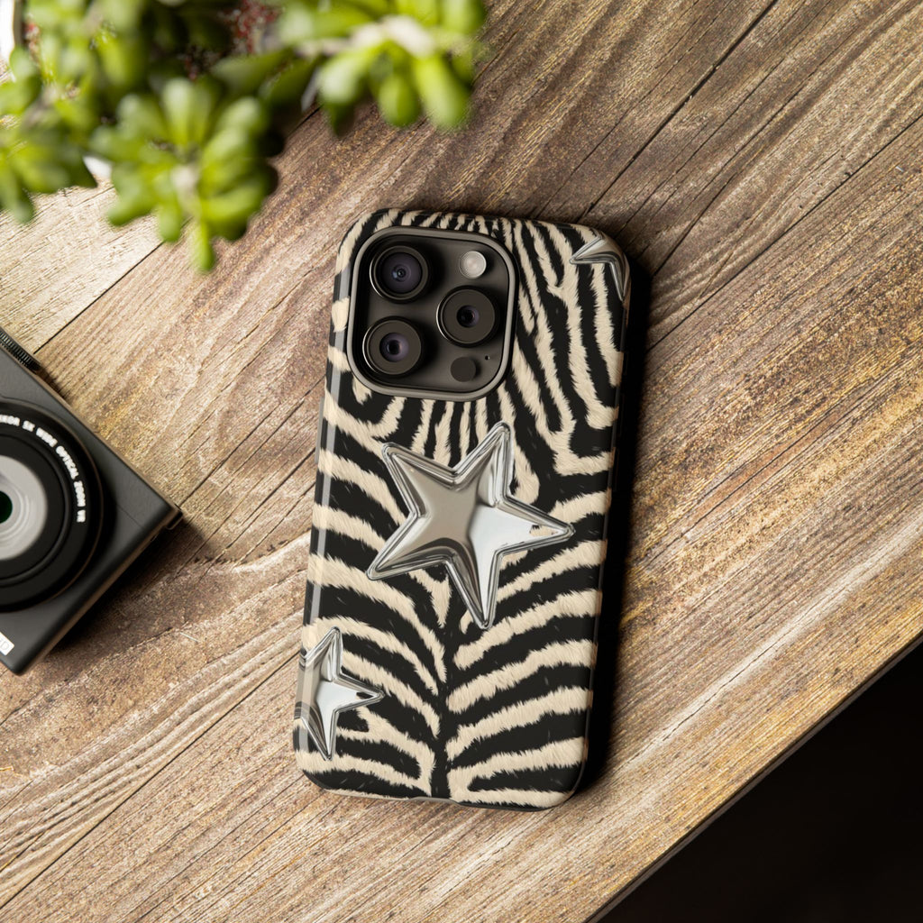 Zebra Print with Metallic Stars – Protective iPhone Cover