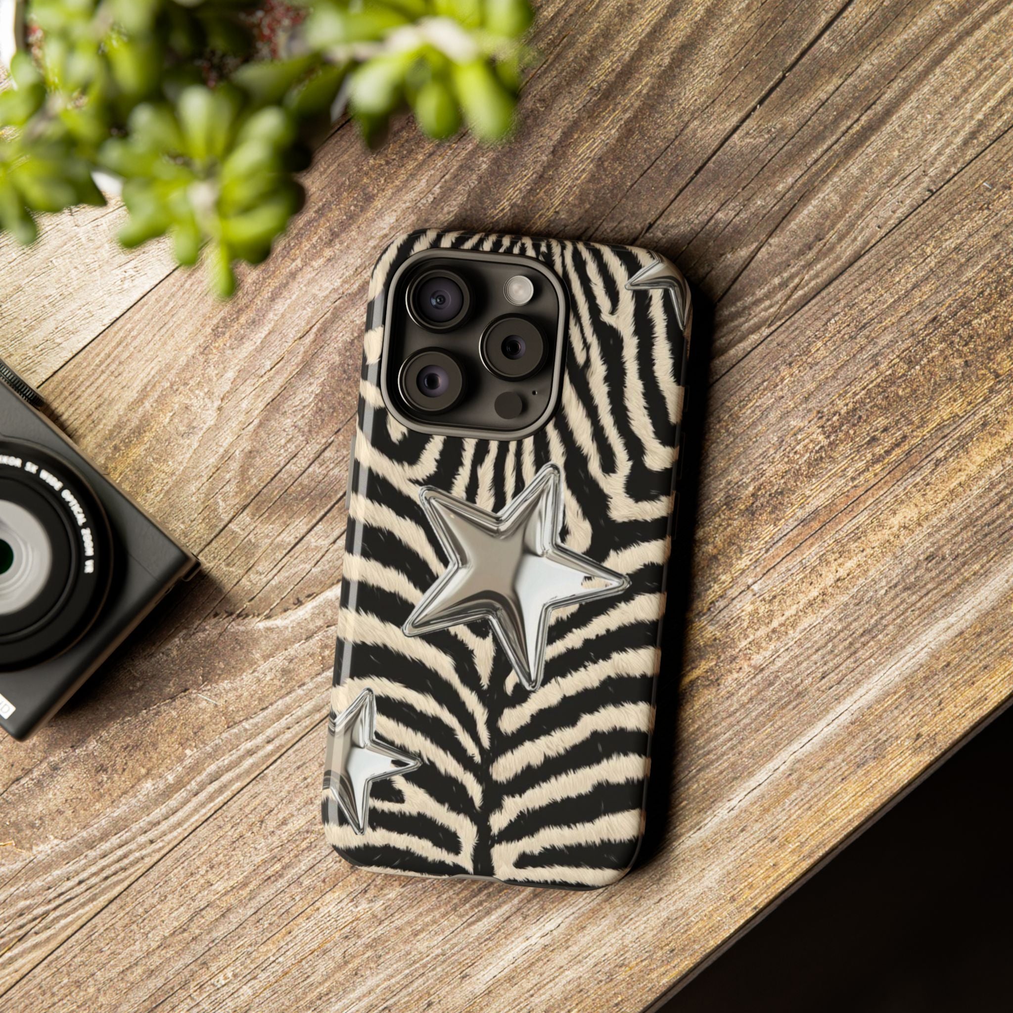 Zebra Print with Metallic Stars – Protective iPhone Cover