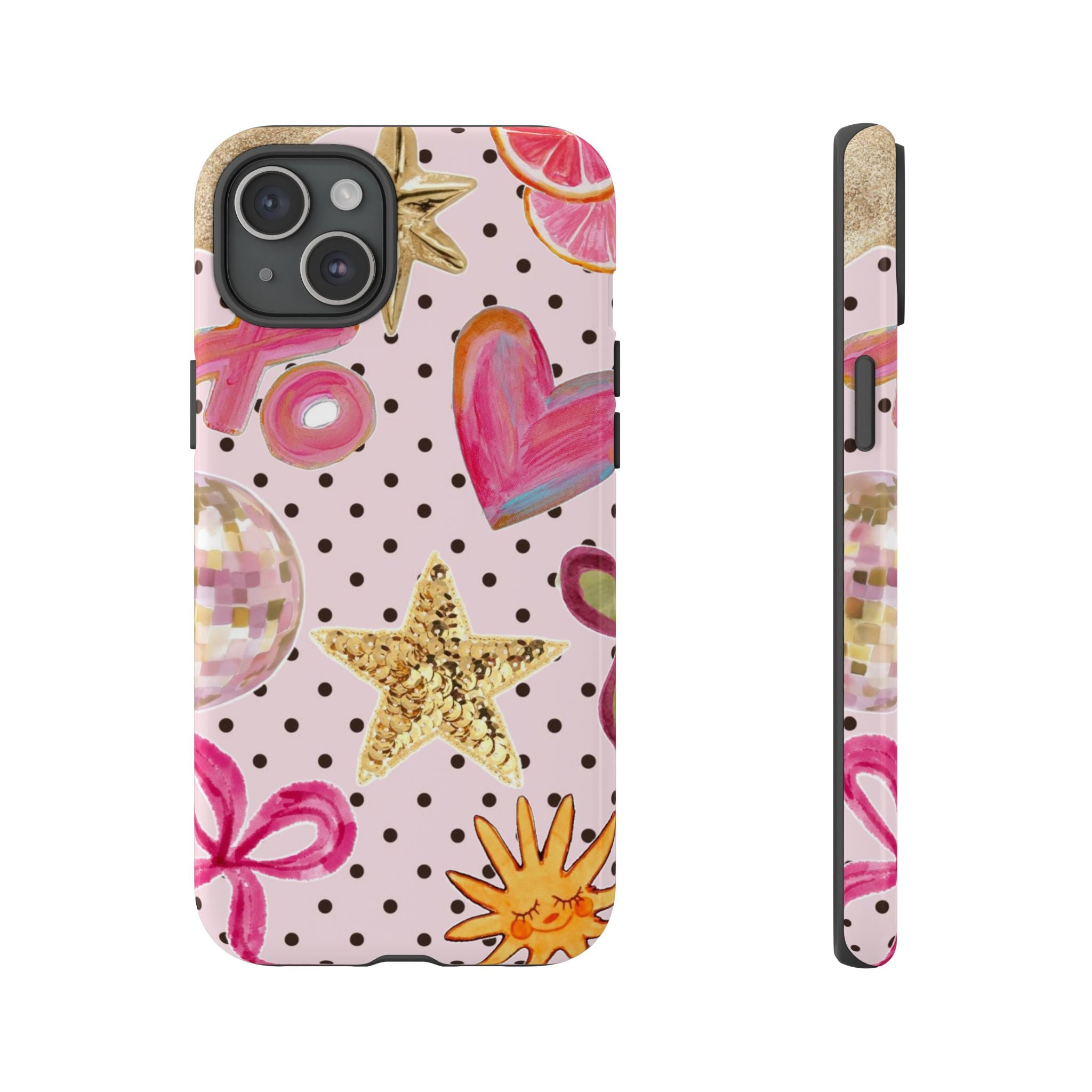 Pink Polka Dot Party — Pink Hearts, Stars & Disco Ball Design