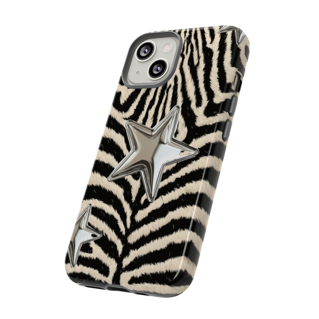 Zebra Print with Metallic Stars – Protective iPhone Cover