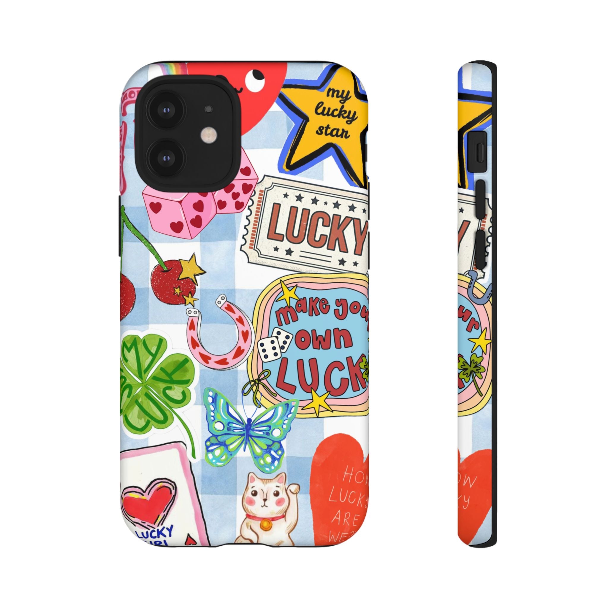 Lucky Charm Phone Case — Cute Kawaii Sticker Collage, ‘Make Your Own Luck’ Design