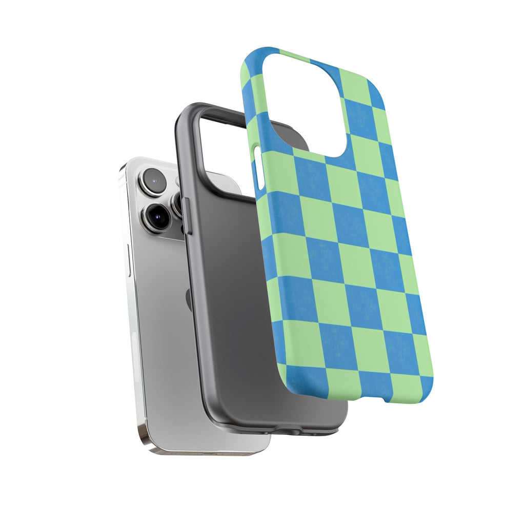 Cowgirl Blue Checkers — Retro Checkered Tough Phone Cover