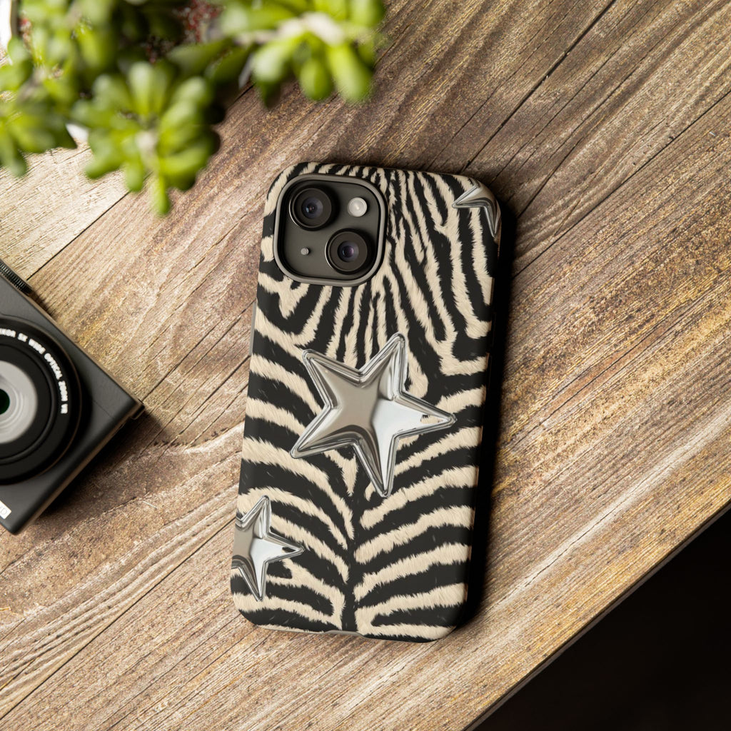Zebra Print with Metallic Stars – Protective iPhone Cover
