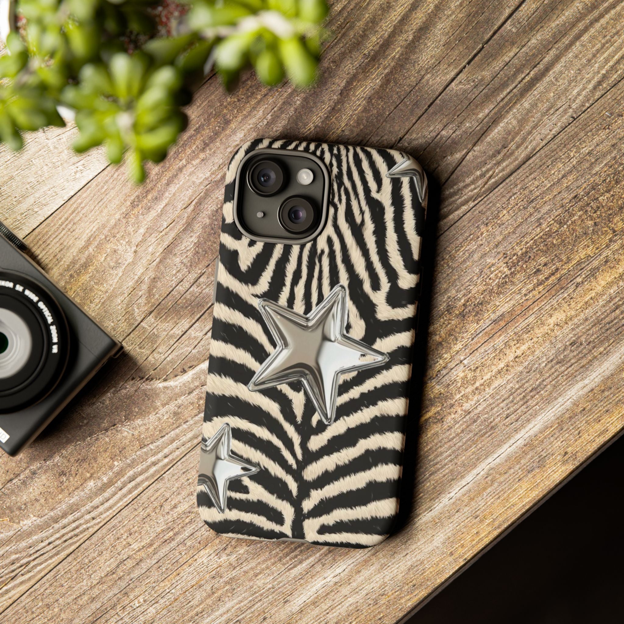 Zebra Print with Metallic Stars – Protective iPhone Cover