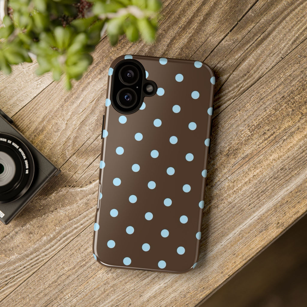 Brown Polka Dot Phone Case — Blue Dot Protective Tough Case