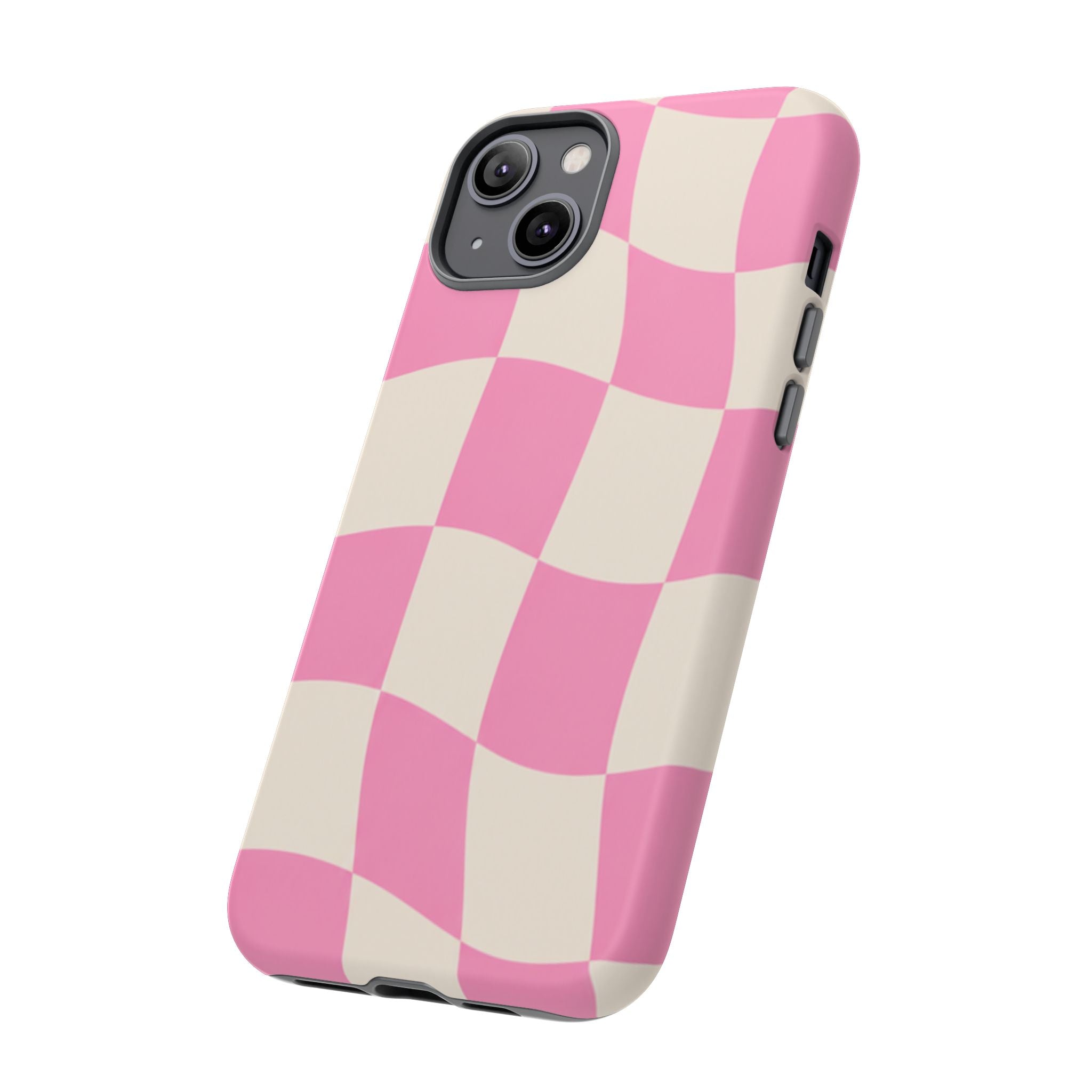 Pink Wavy Checkered Tough Phone Case — Retro Distorted Checkerboard Design