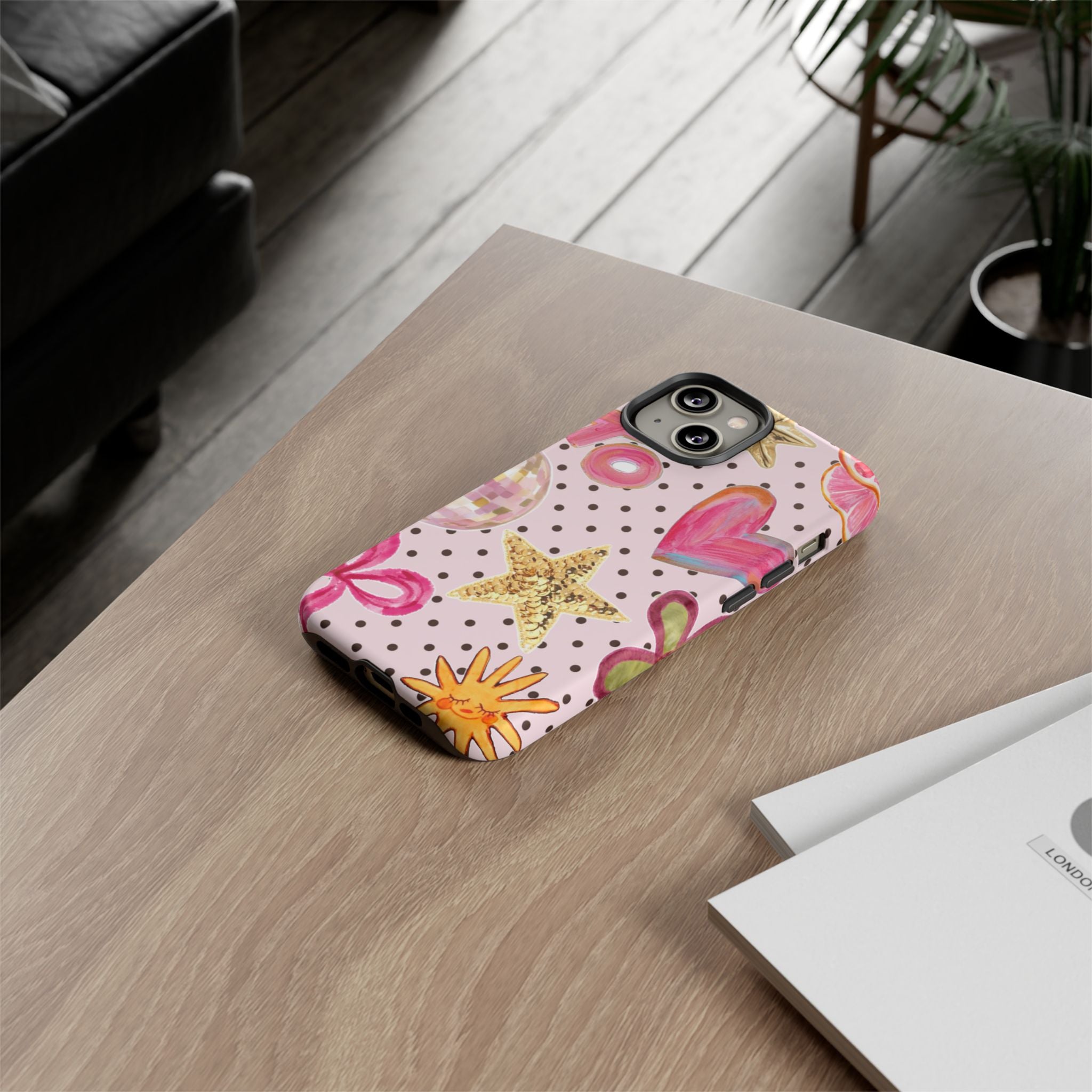 Pink Polka Dot Party — Pink Hearts, Stars & Disco Ball Design