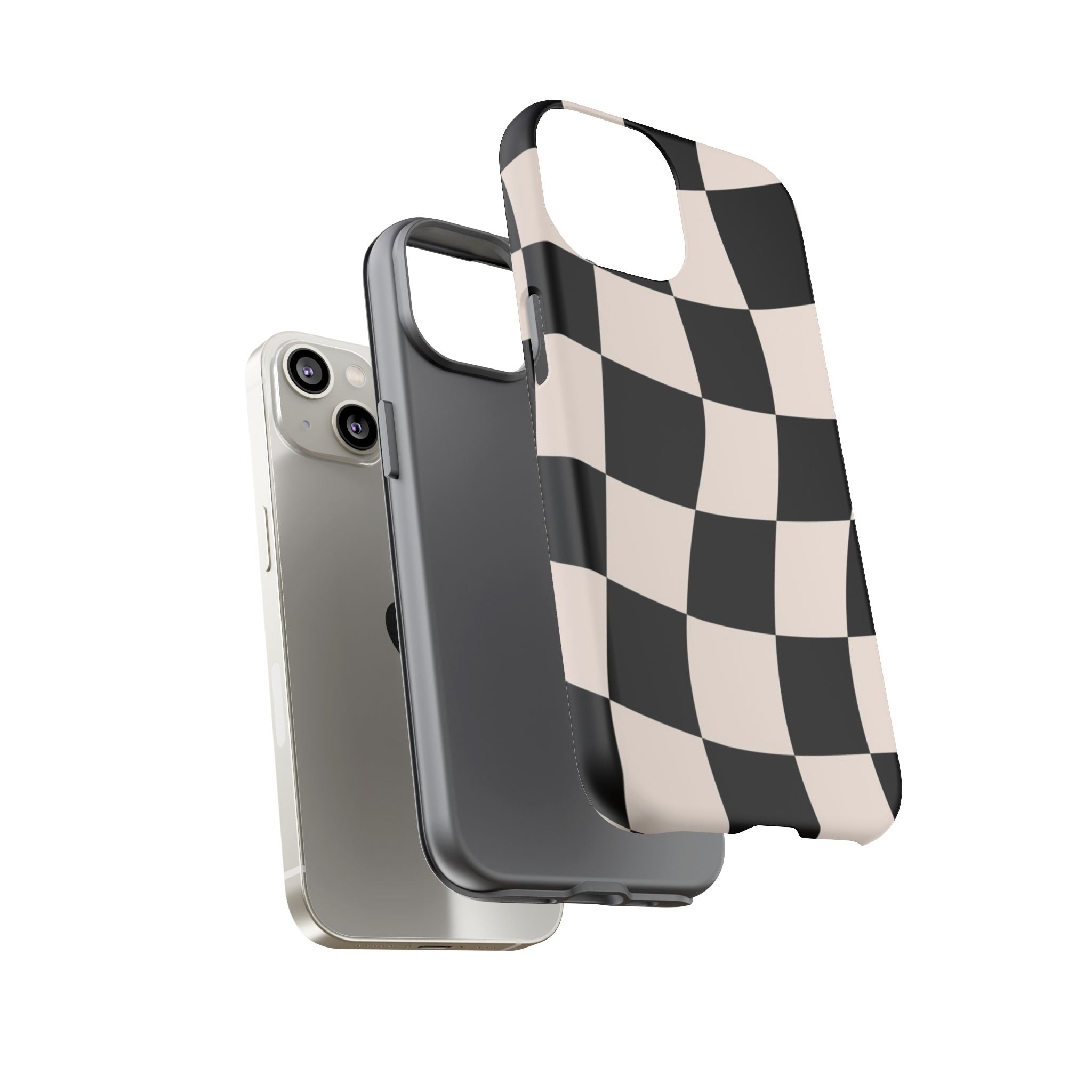 Black & White Wavy Checkered Phone Case — Black & Cream Retro Racing Pattern Tough Case